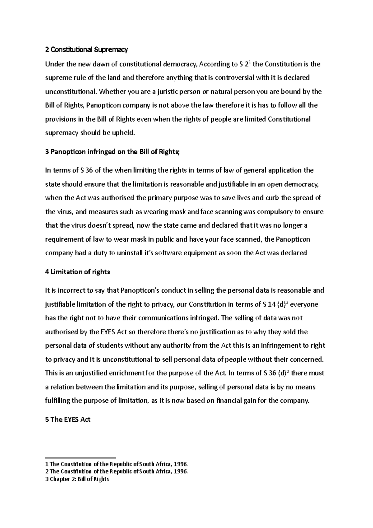 IURI 275 Group Assignment: Analysis of Constitutional Supremacy and ...