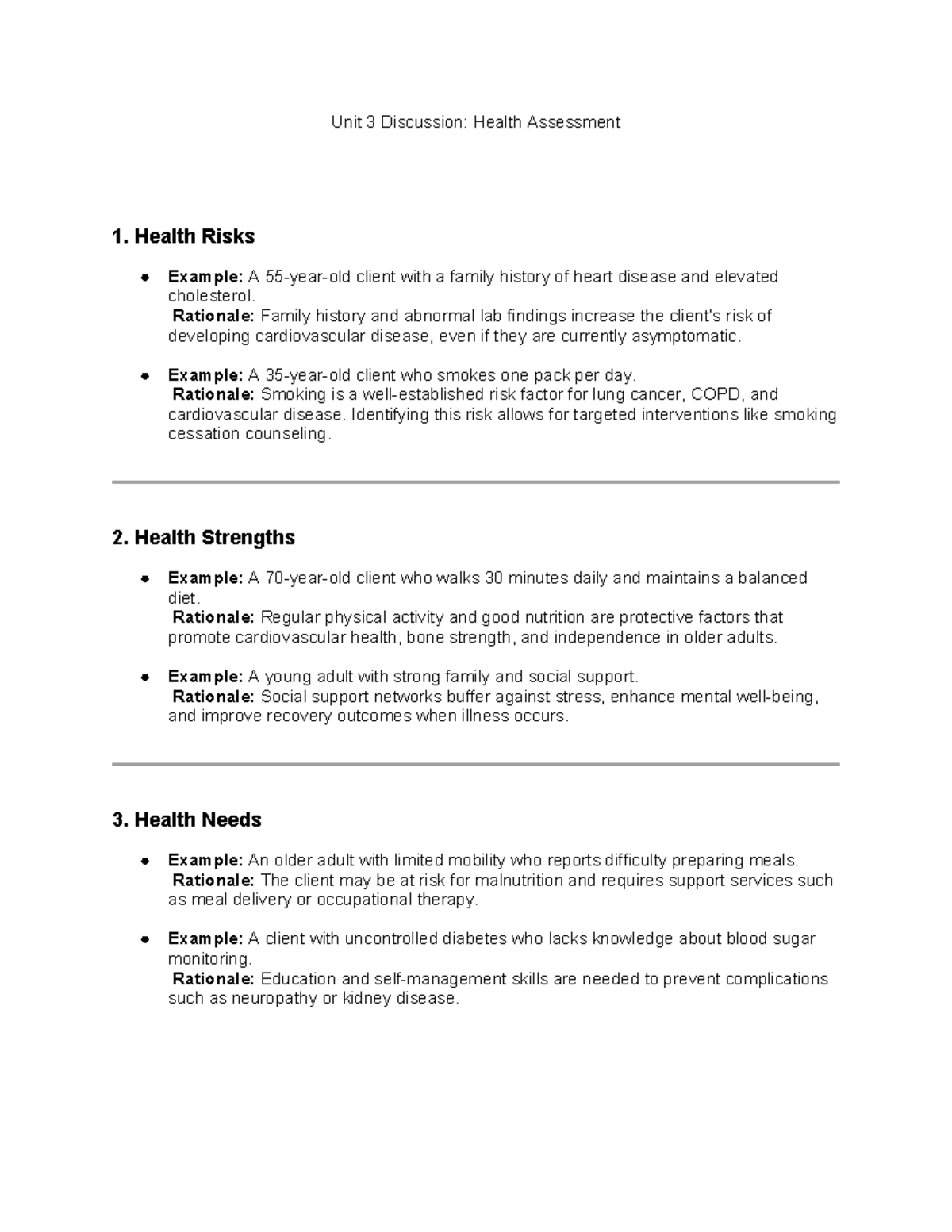 HA 3 Discussion: Health Assessment of Risks, Strengths, & Needs - Studocu