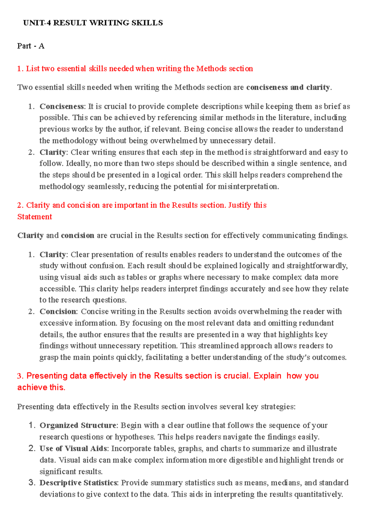 UNIT-4 Result Writing Skills: Clarity, Conciseness & Effective Data ...