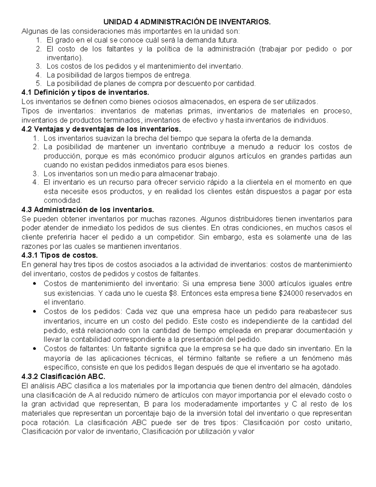 Unidad 4: Administración de Inventarios - Consideraciones Clave - Studocu