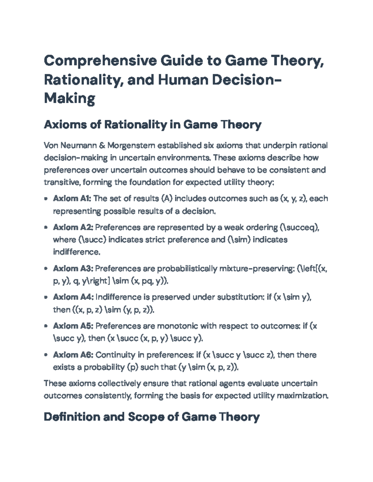 Game Theory and Rationality: A Comprehensive Study Guide - Studocu