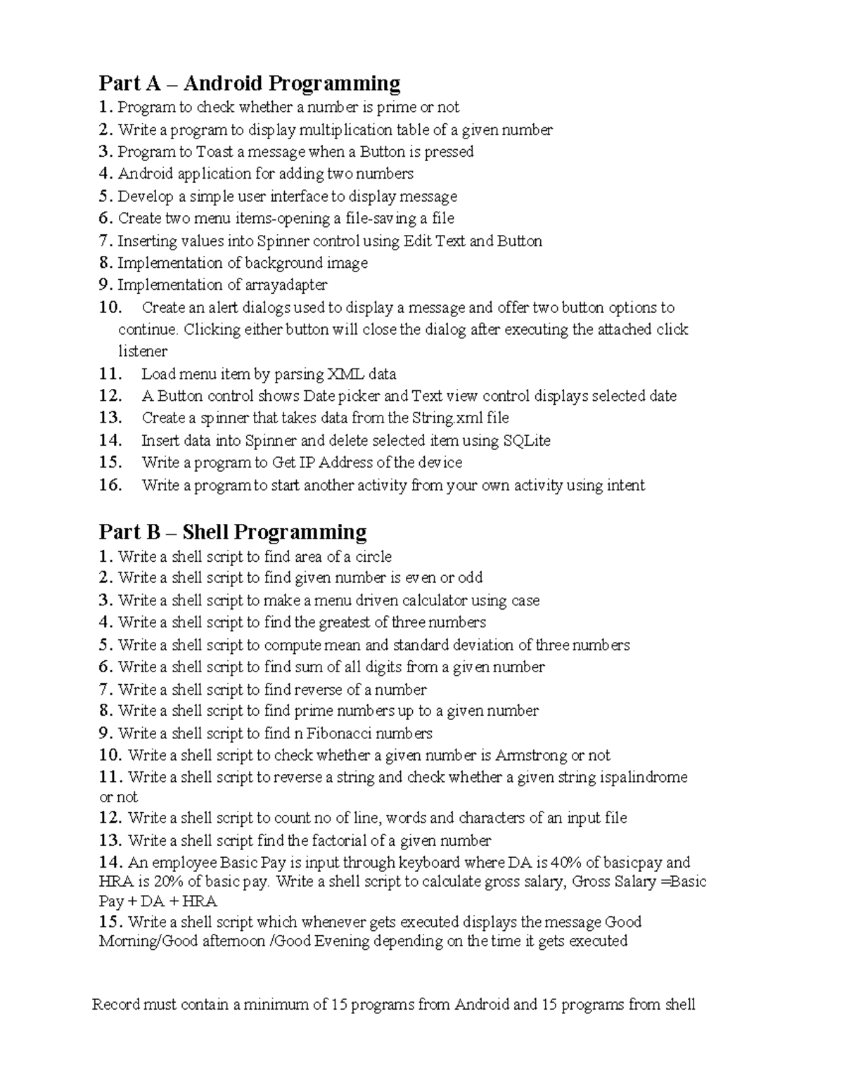 VI Sem Android & Linux Shell Programming: Practical Exercises ...