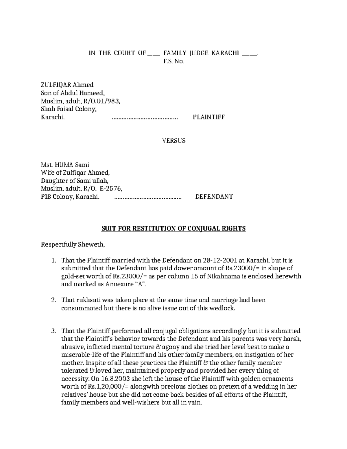 Suit for Restitution of Conjugal Rights 11102024 013615 pm - IN THE ...