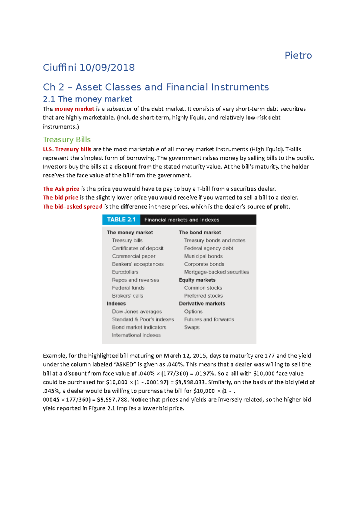 Ch 2 - Asset Classes & Financial Instruments - Summary Notes - Studeersnel