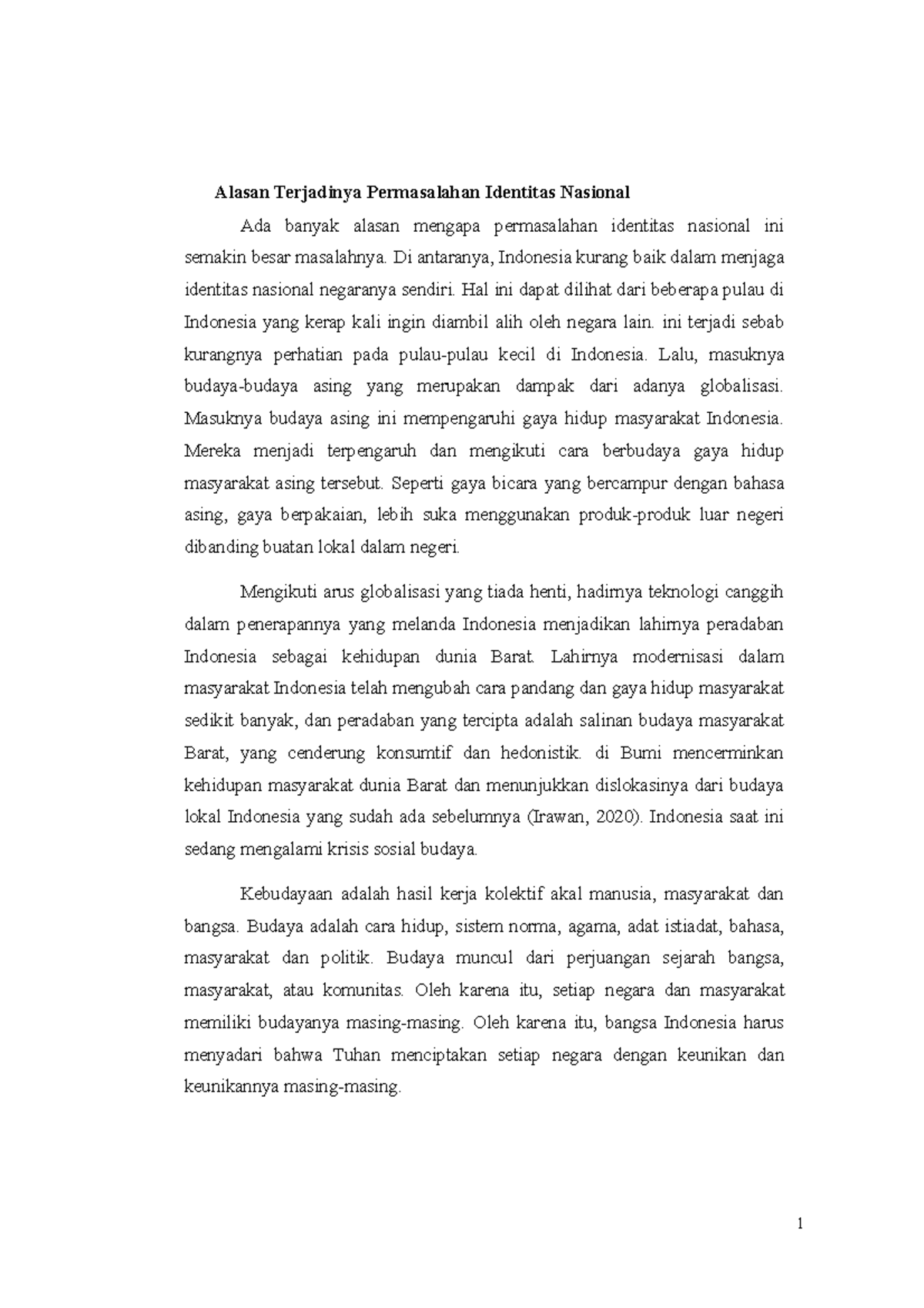 Krisis Identitas Nasional di Indonesia: Alasan dan Dampaknya - Studocu