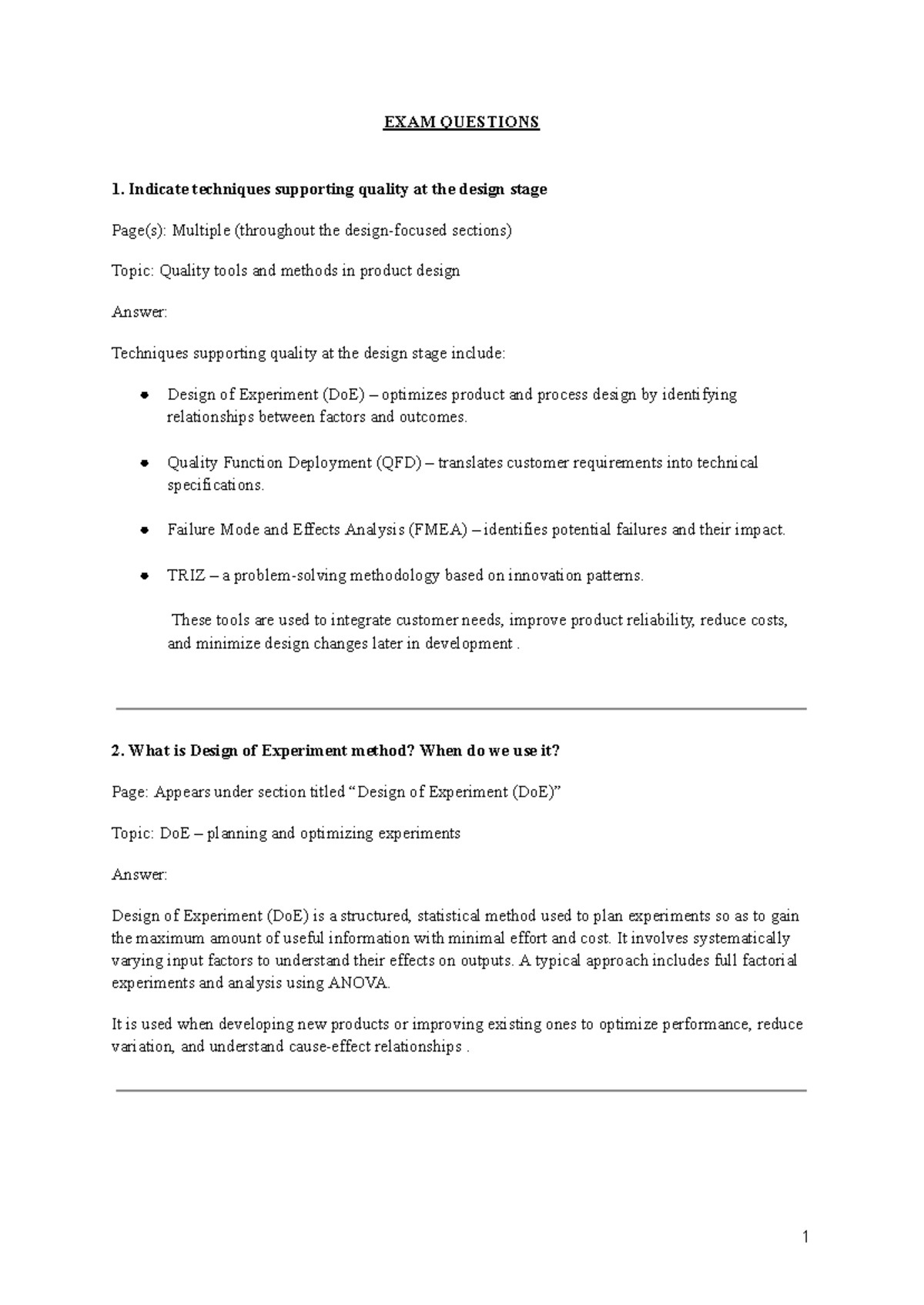 Goods Quality Management Exam Questions (QM 101) - Studocu