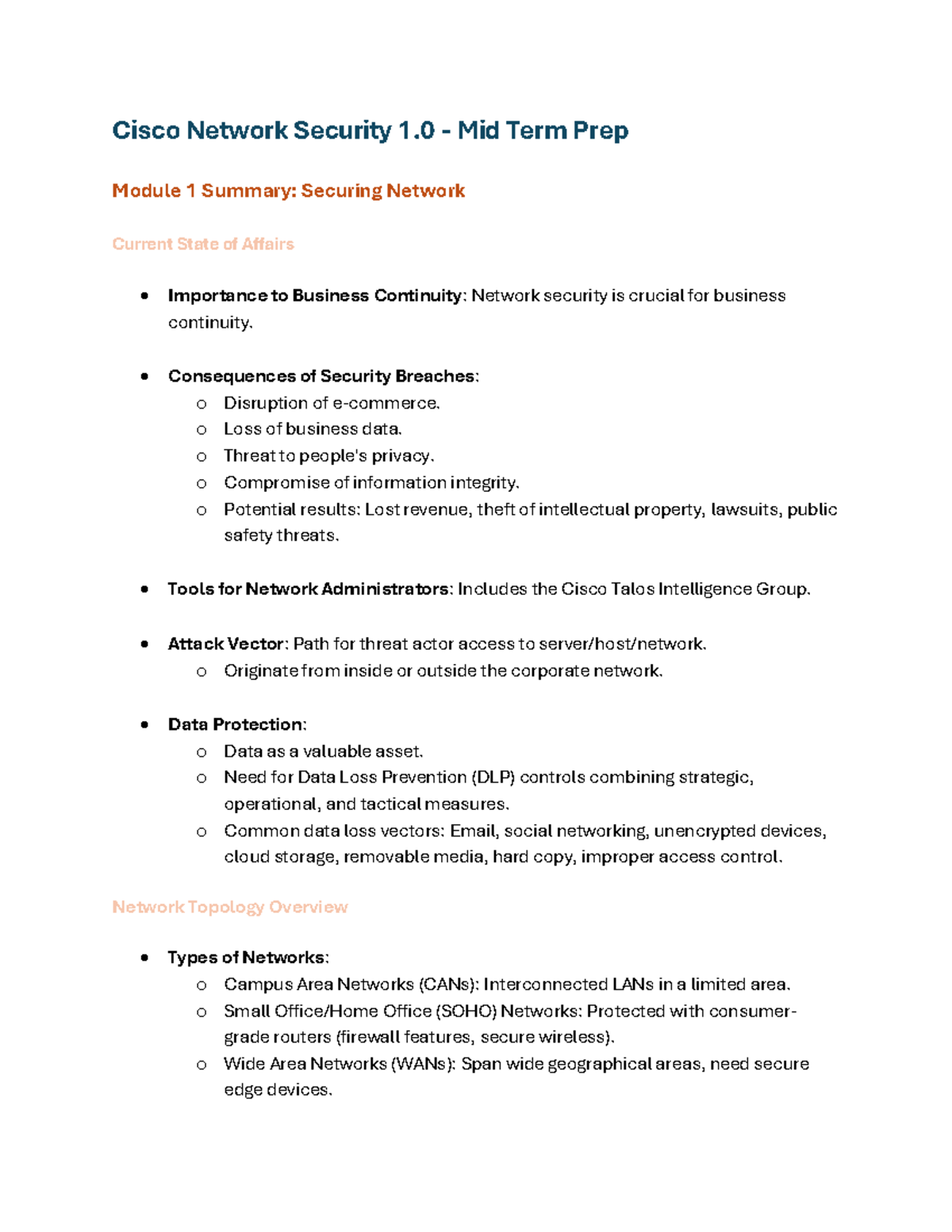 Cisco Network Security 1.0 - Midterm Exam Review and Study Guide ...