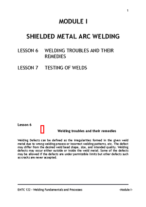 Module 1 Lesson 4 to 5 - MODULE I SHIELDED METAL ARC WELDING LESSON 4 ...