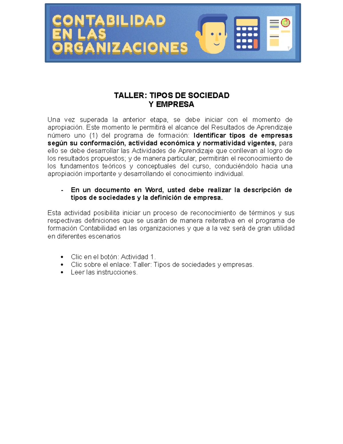 Tipos de Sociedades y Empresas: Taller 1 en Contabilidad - Studocu