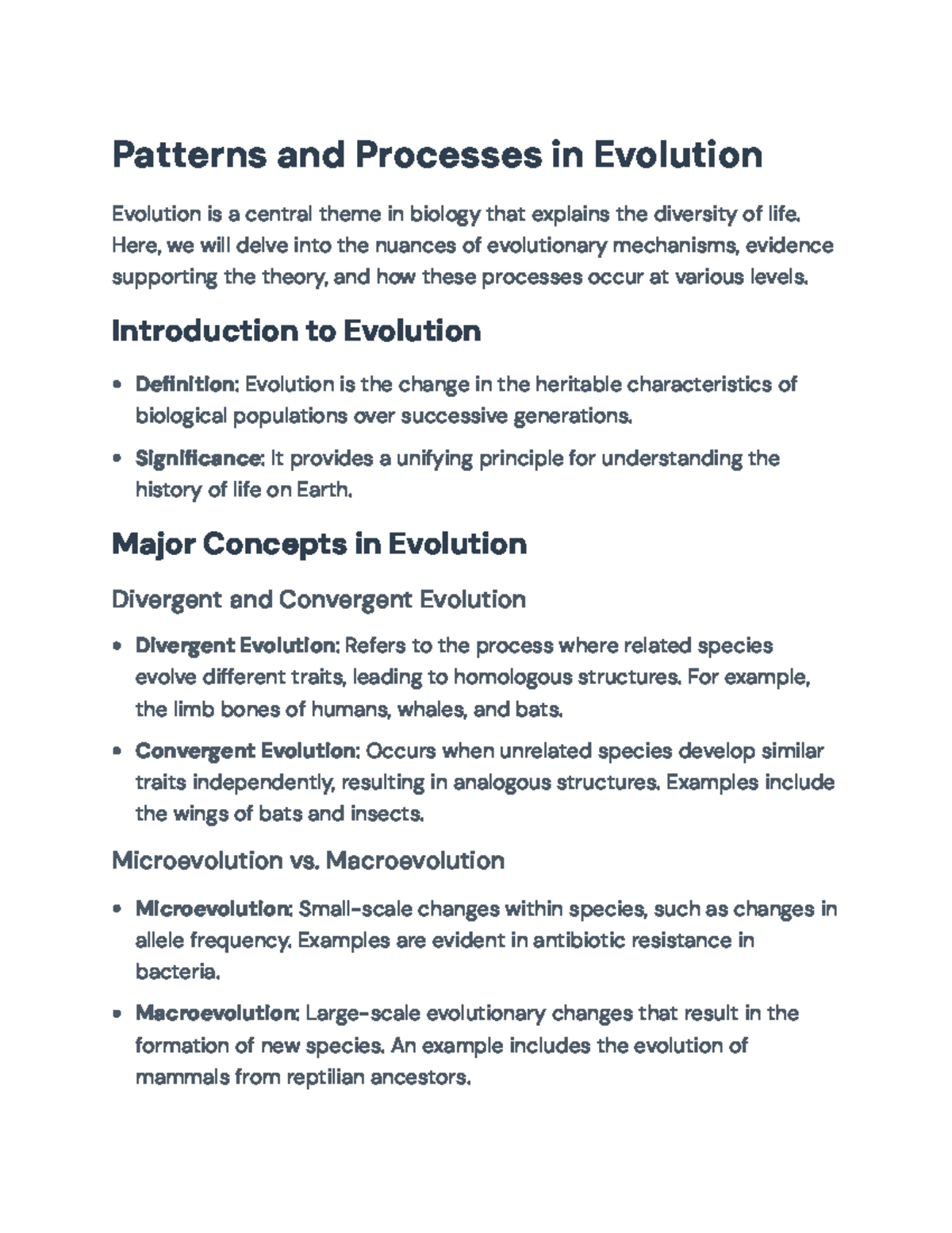 Evolutionary Patterns and Processes: Insights and Concepts Overview ...