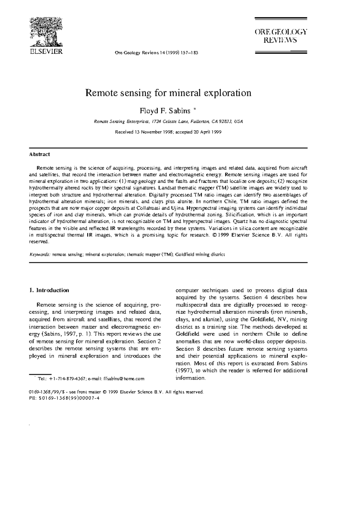 Remote Sensing Applications in Mineral Exploration (ORE GEO 14) - Studocu