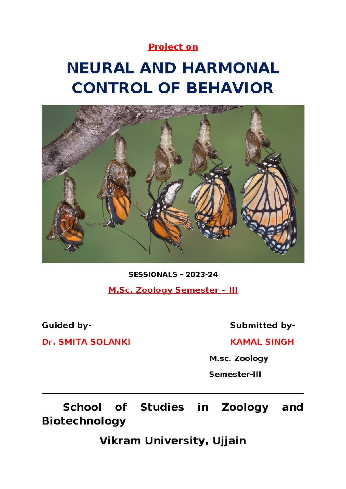 Neural and Hormonal Control of Behavior: M. Zoology Project - 2023 ...