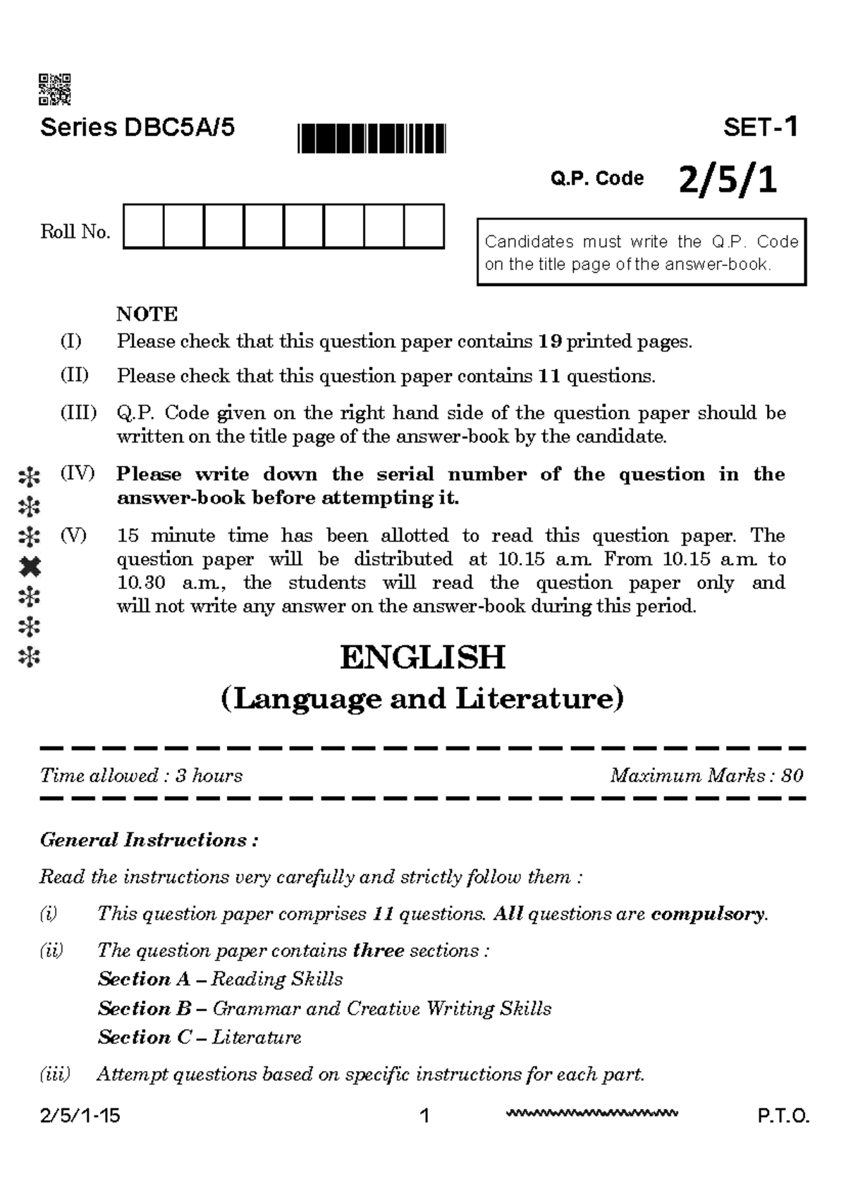 Sample Paper 05 - ENGLISH (Language and Literature) Final Exam Notes ...