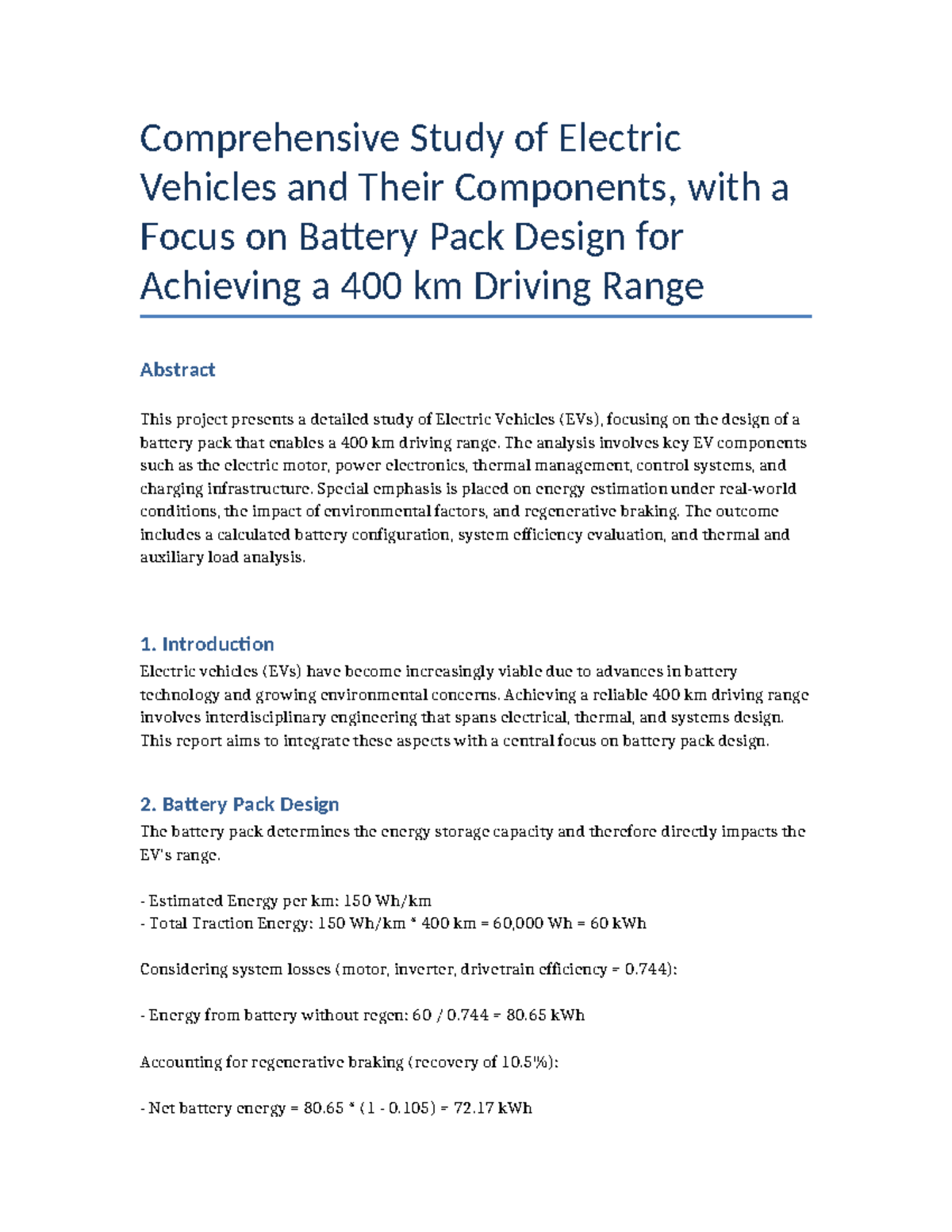 EV 400km Project Report: Comprehensive Study on Battery Pack Design ...