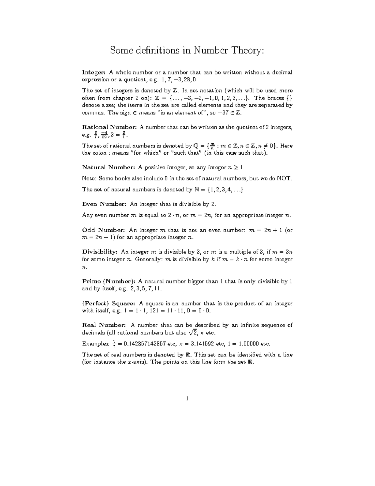 Summary of Discrete Mathematics (KEN1130): Lecture Notes on Number ...