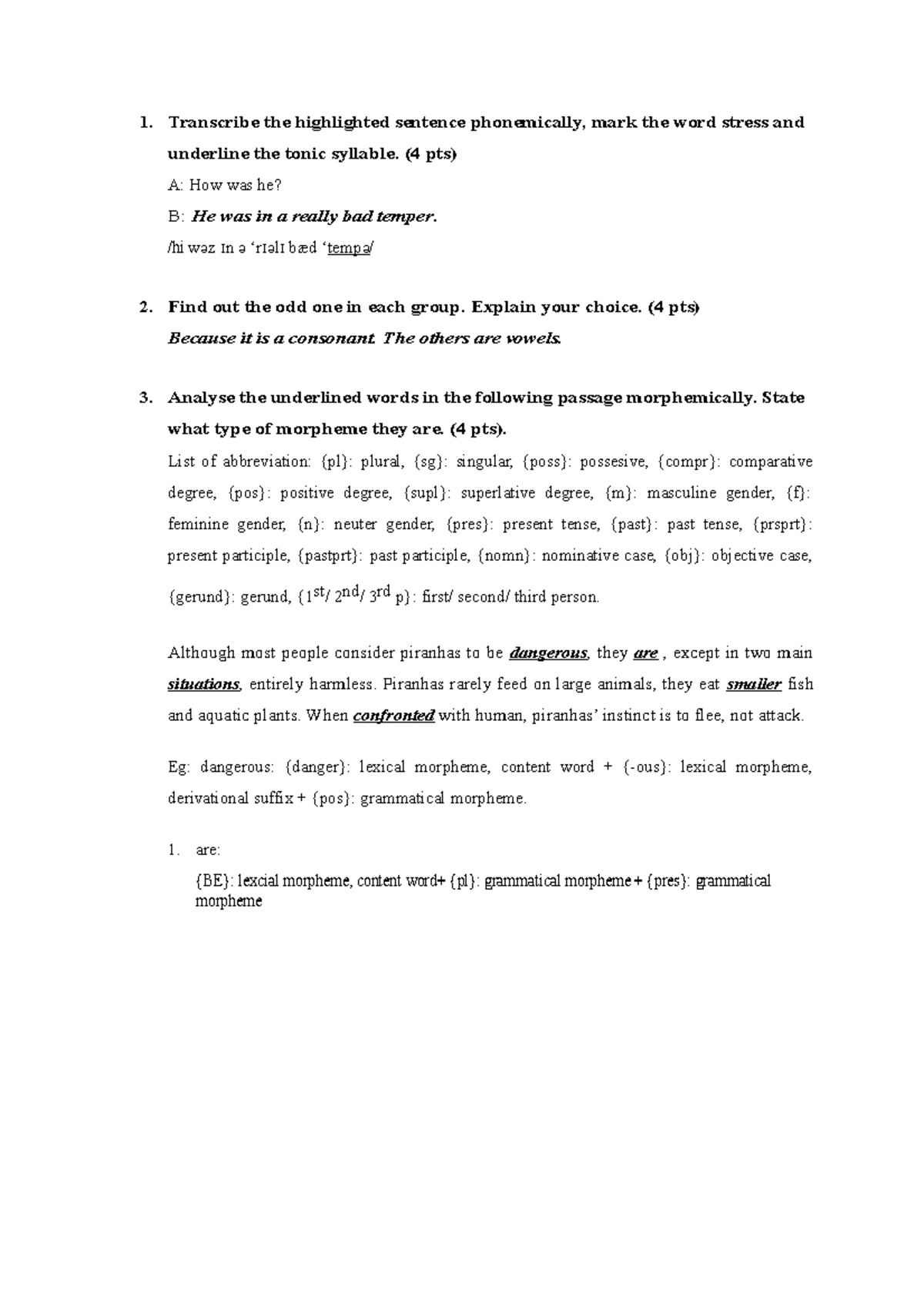 Linguistic Analysis and Morphological Study: ENG101 Final Exam Prep ...