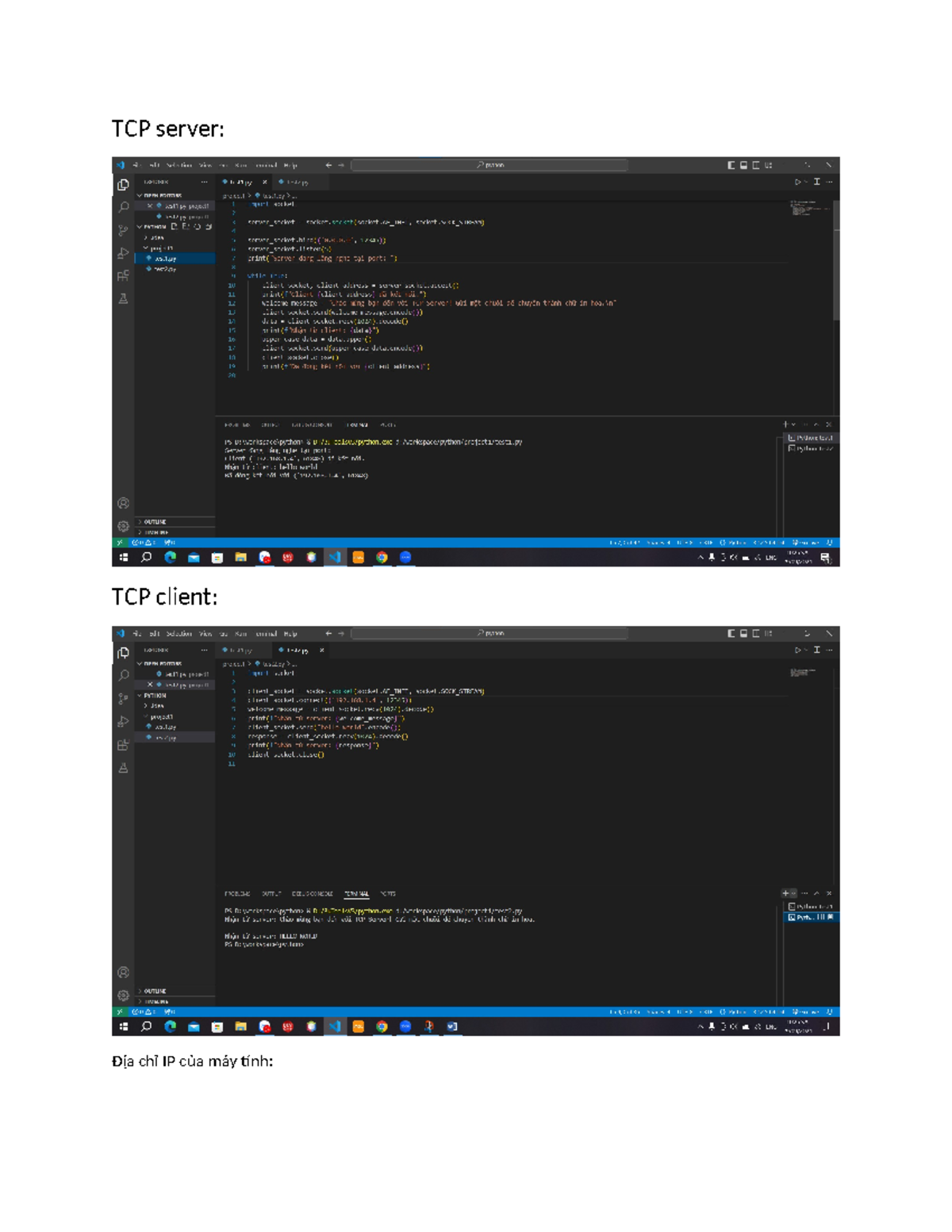 TCP server - 1111 - TCP server: x File Edit Selection View Go Run ...