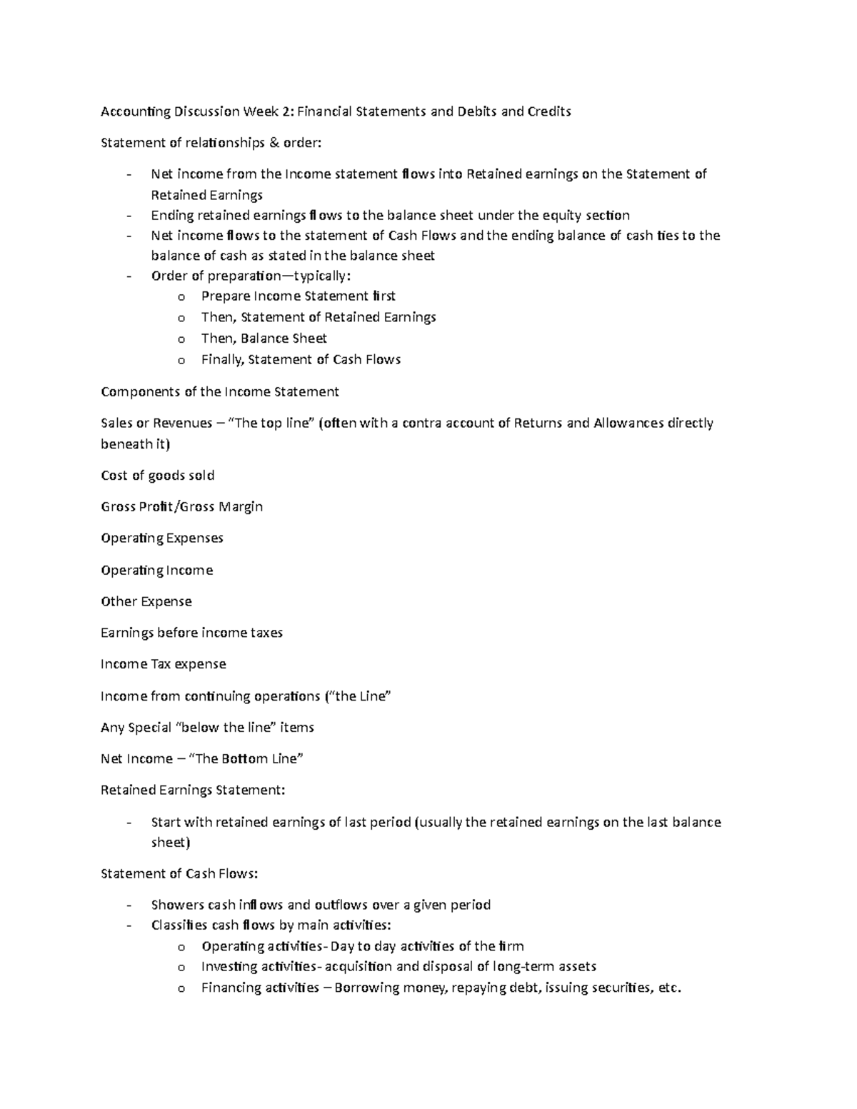 Discussion Week 2 Notes - Accounting Discussion Week 2: Financial ...