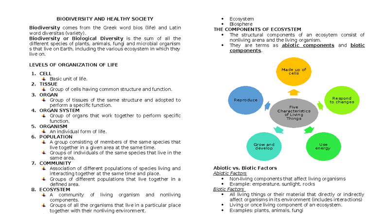 BIOL 101: Biodiversity and Its Role in a Healthy Society - Studocu