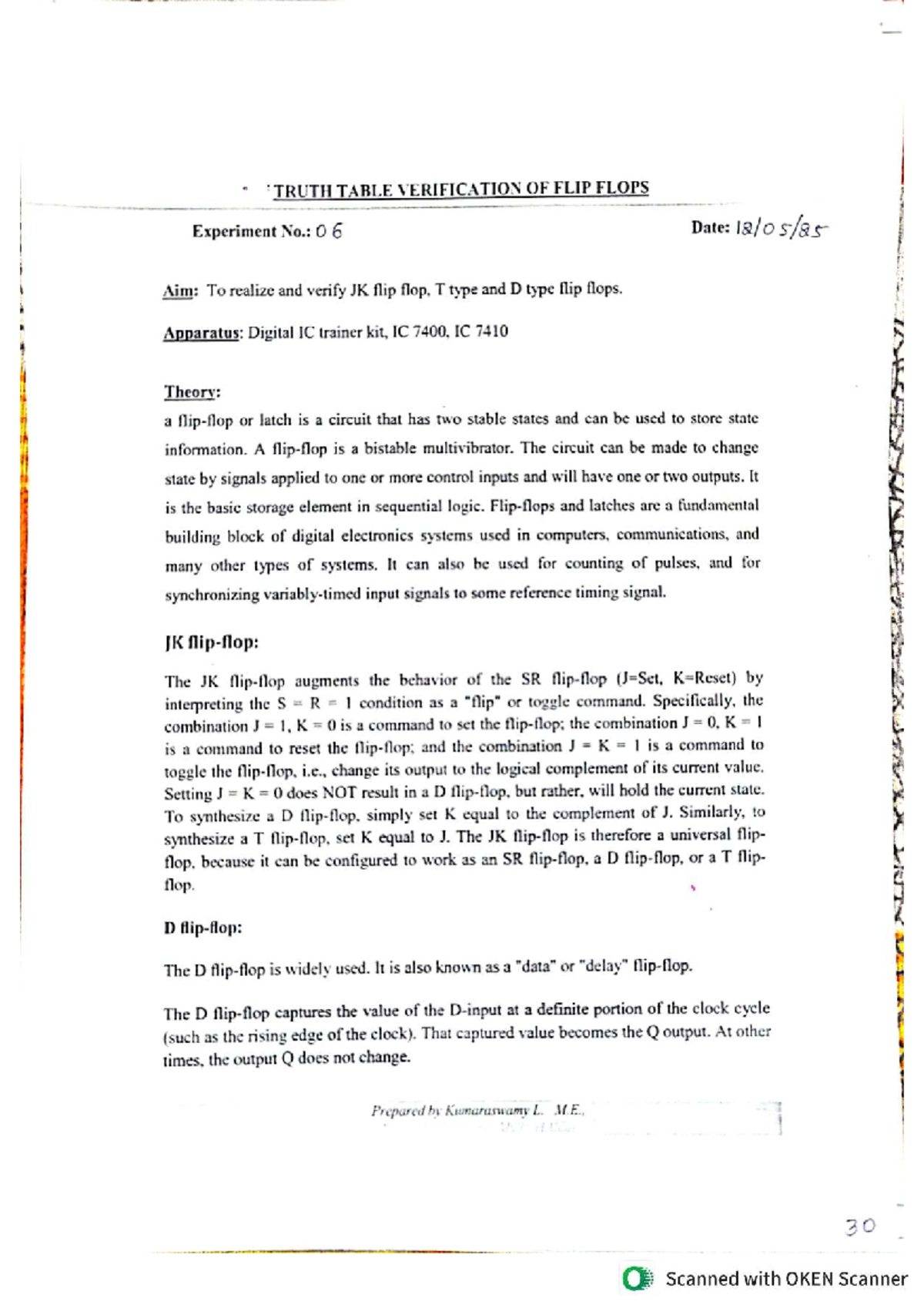 TR 06: Truth Table Verification of JK, T, and D Flip Flops Experiment ...