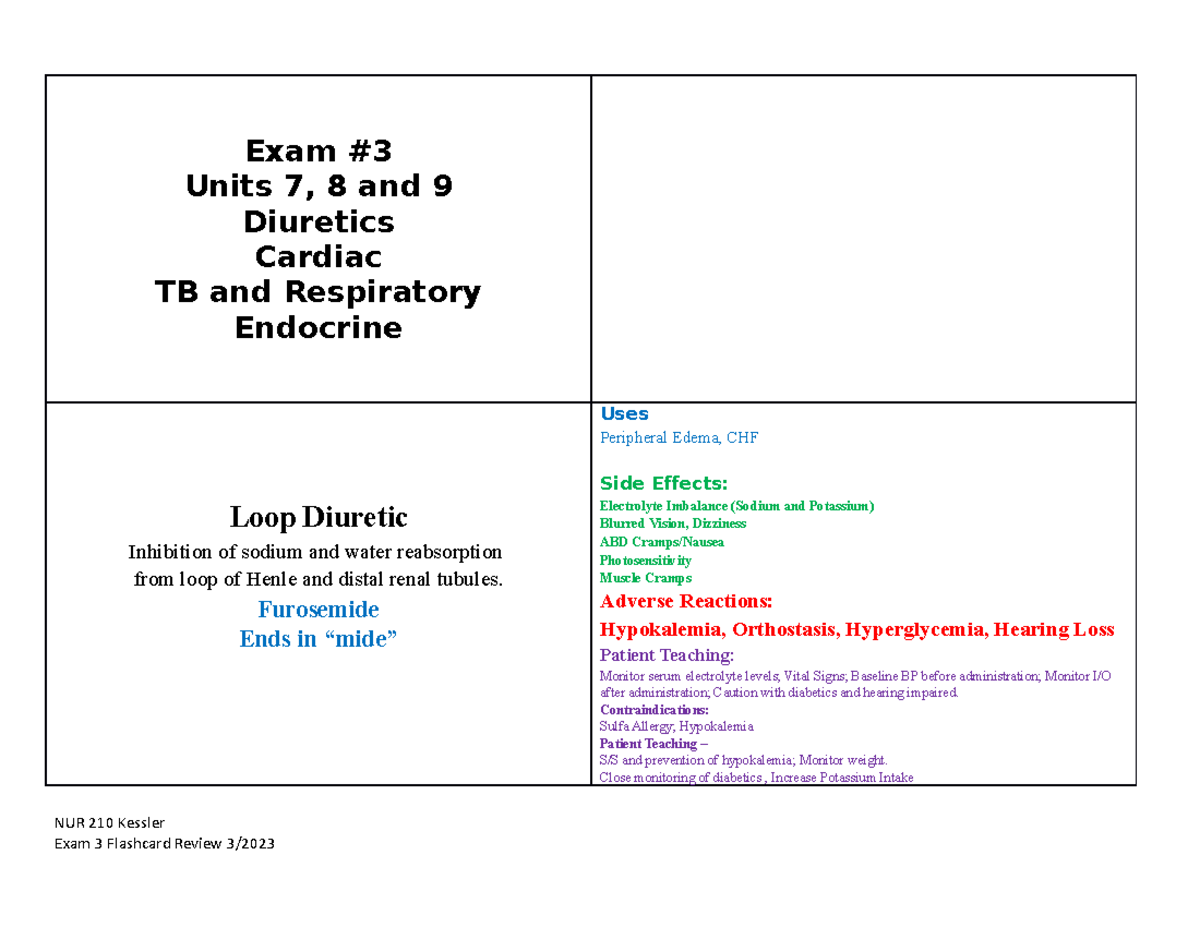 NUR 210 Fall 2023 Exam 3 Flashcards: Med Units 7, 8 & 9 Summary - Studocu