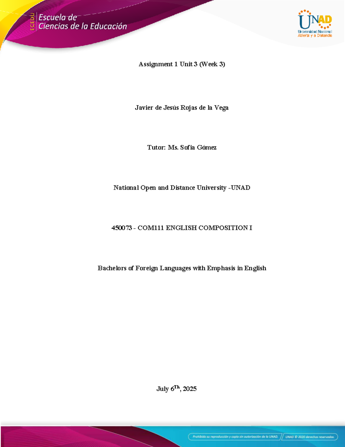 Assignment 1 Unit 3 (Week 3) - COM111 English Composition I - Studocu