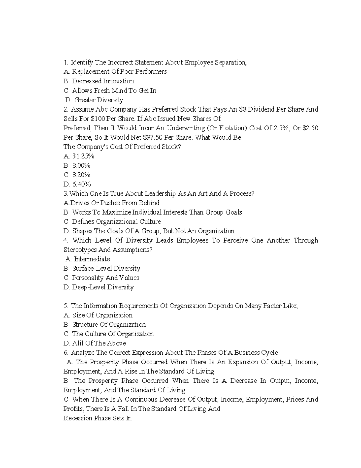 1-A-MGMT Department Model Exam with Answers (Unofficial) - Studocu