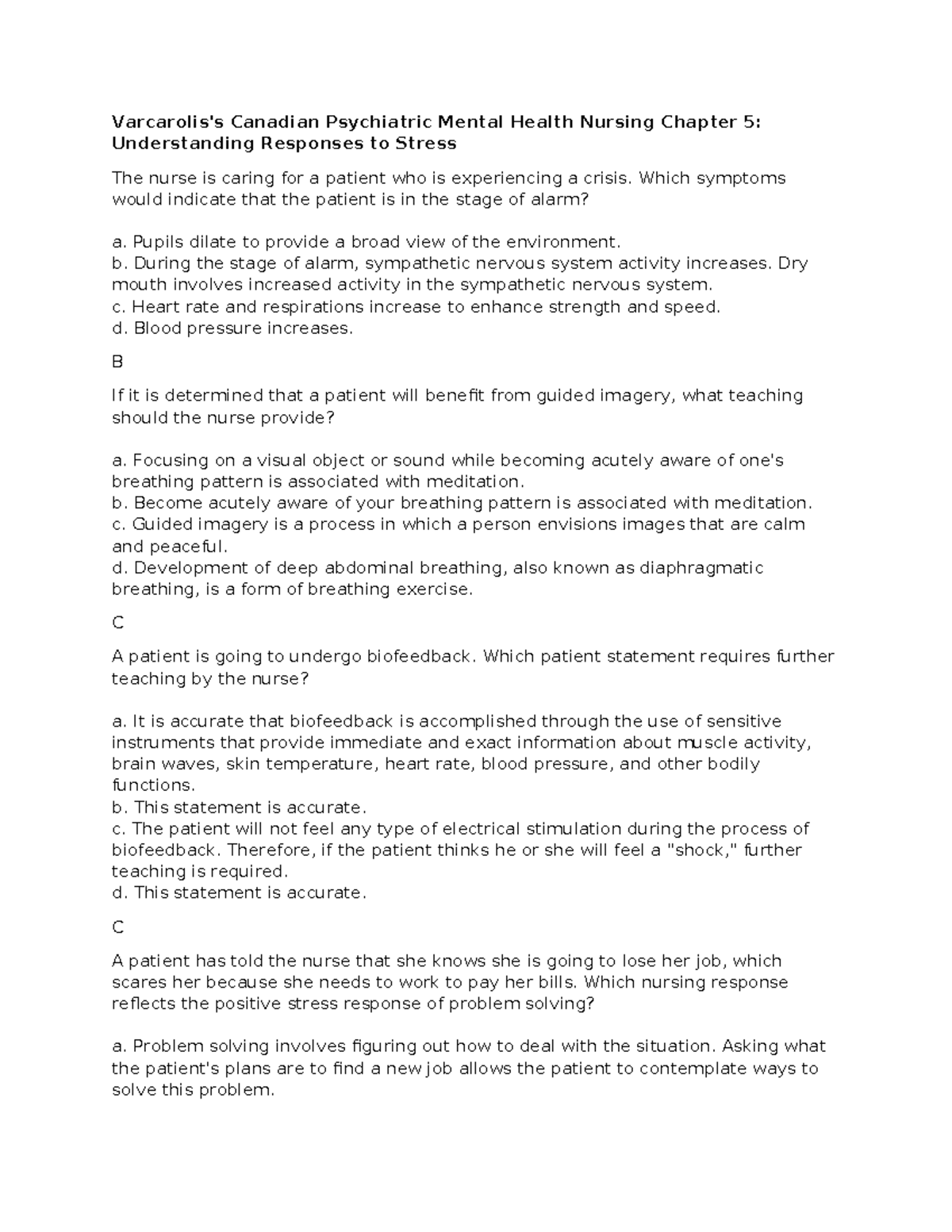 Nursing 101: Chapter 5 - Understanding Responses to Stress - Studocu