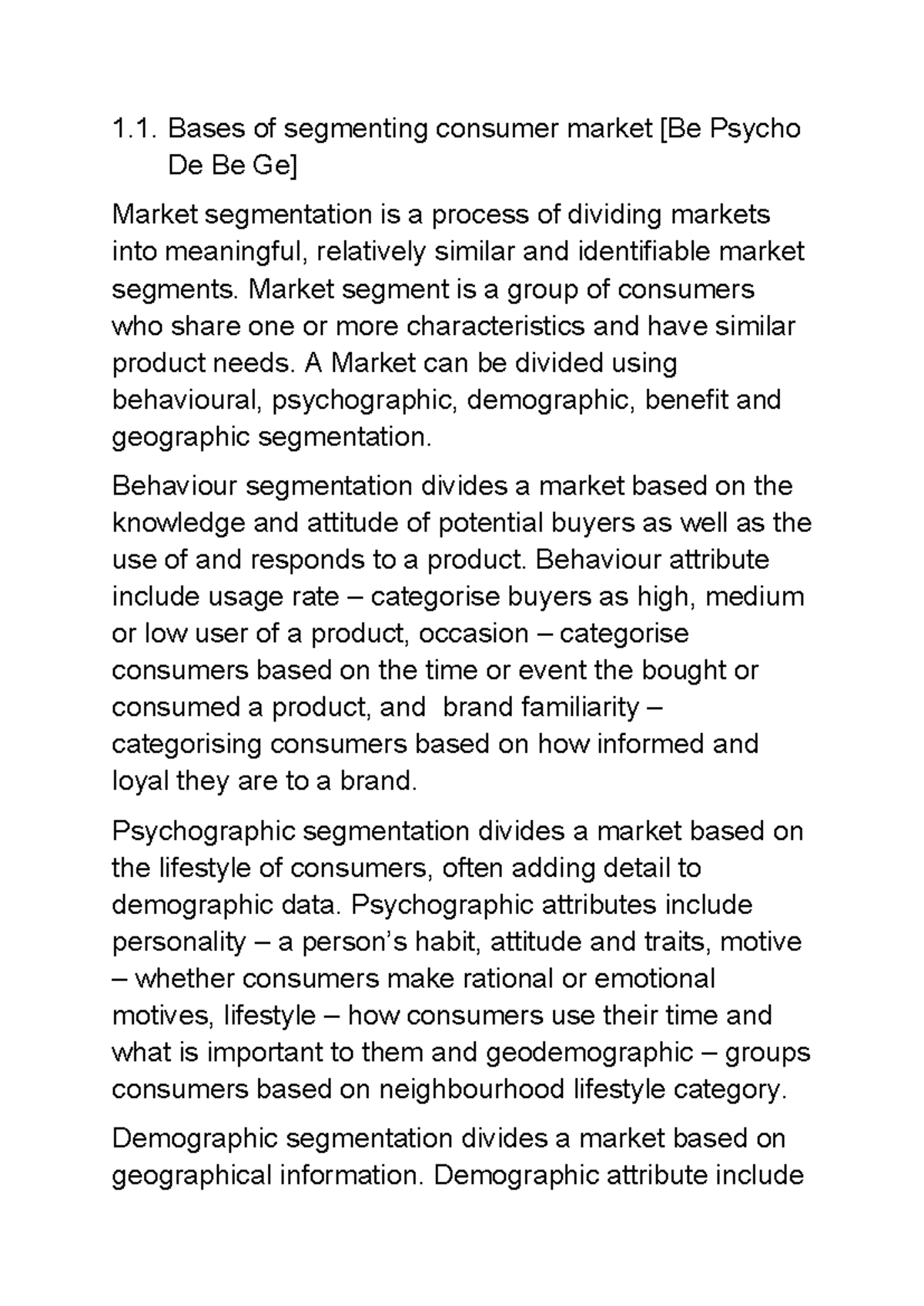 Market Segmentation and Targeting Strategies in Consumer Behavior (MKT ...