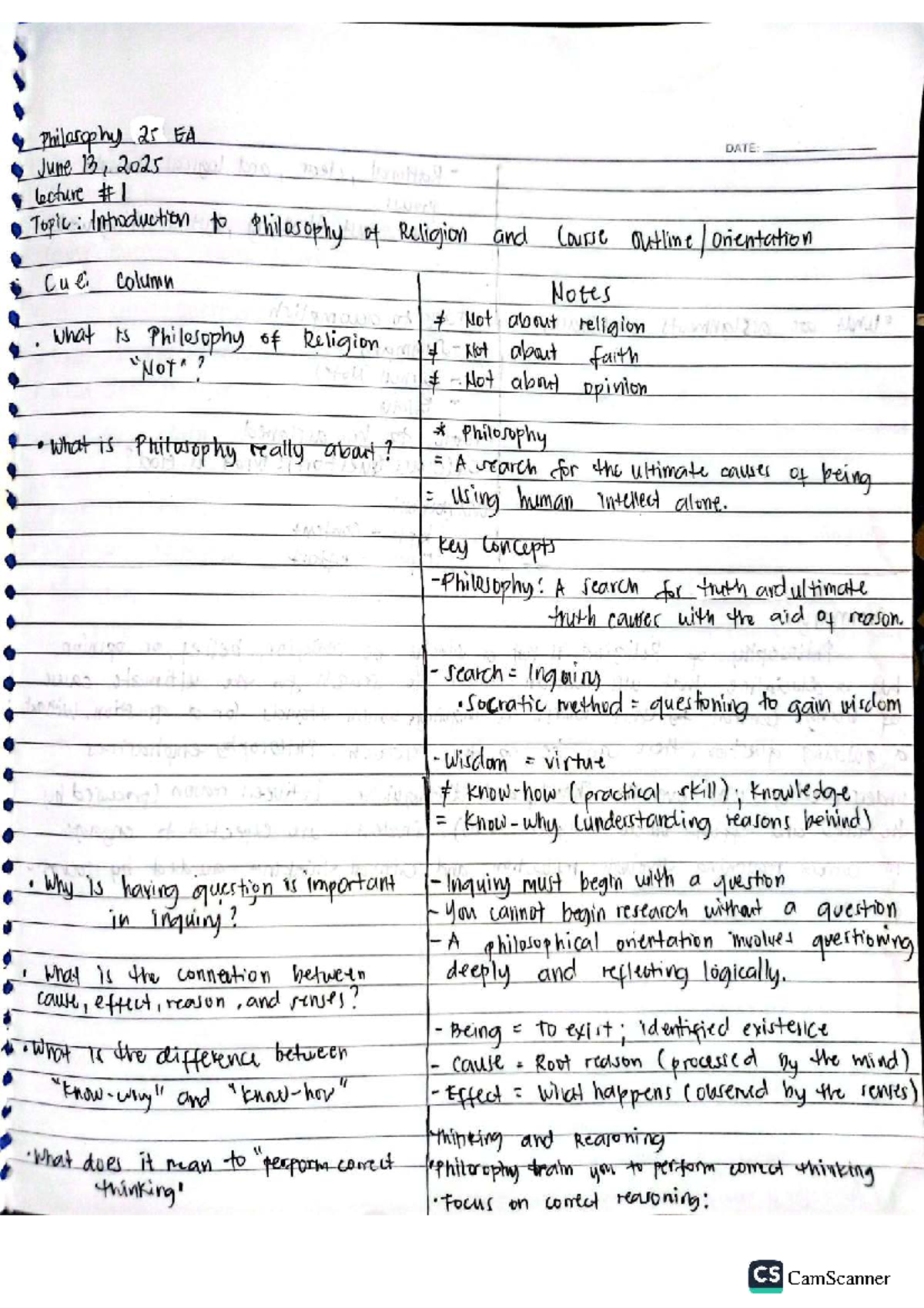 Philosophy 25 EA: Lecture Notes on the Philosophy of Religion and God ...