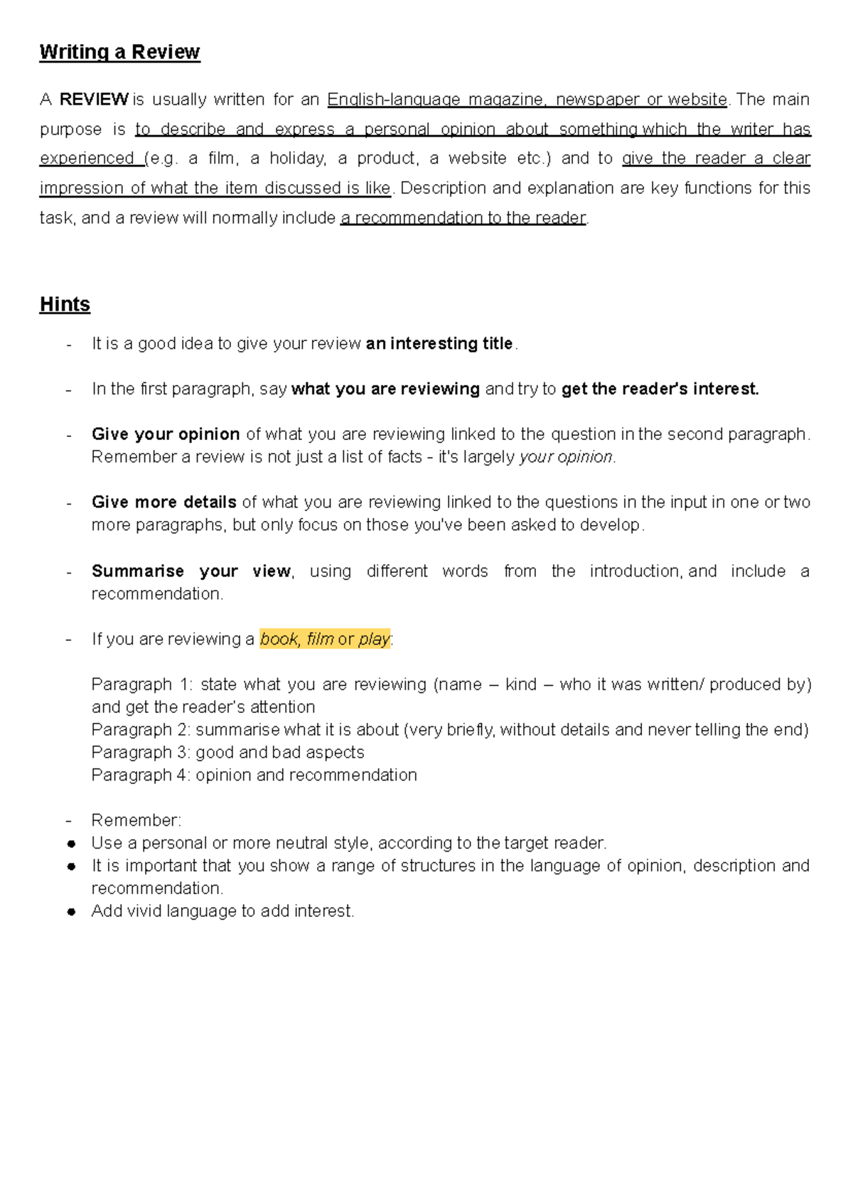 Writing a Review: Tips and Examples for Effective Reviews - Studocu