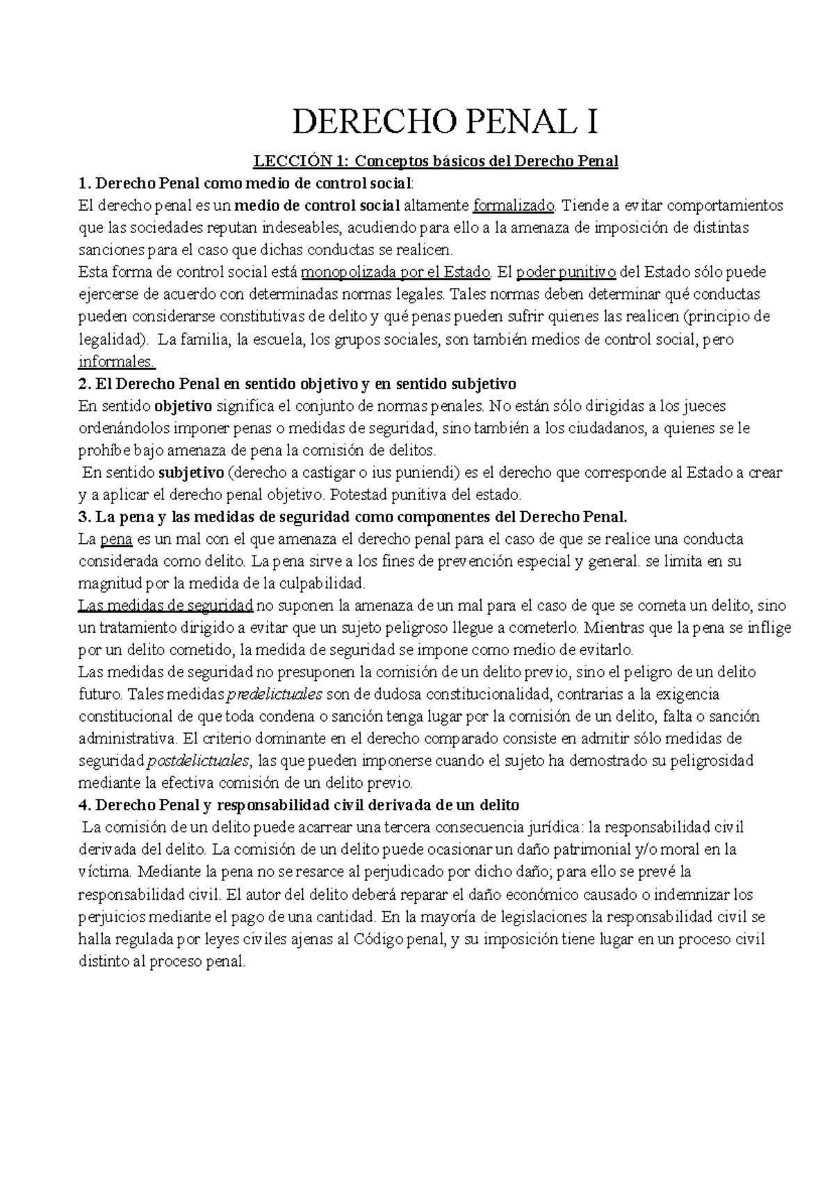 DERECHO PENAL I: Anotaciones de Clases y Conceptos Clave - Studocu