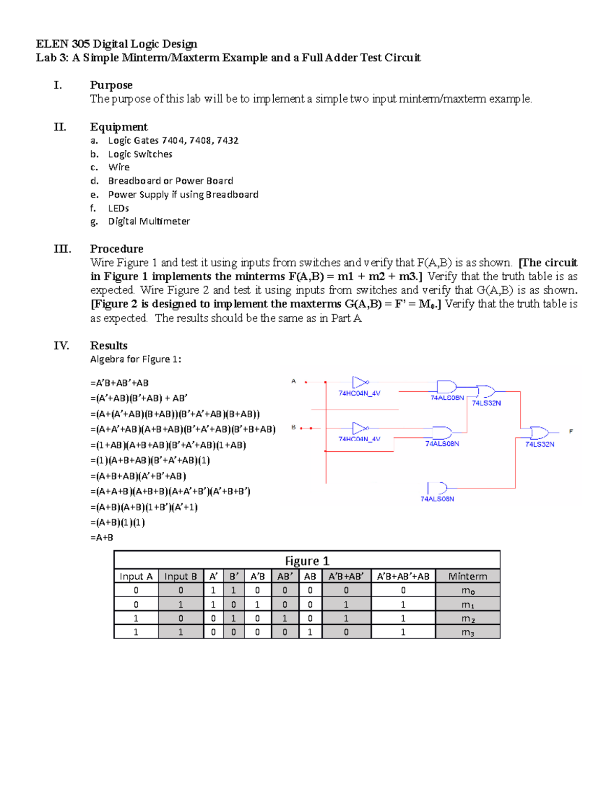 ELEN 305 Digital Logic Lab 3: Full Adder Test Circuit Explanation - Studocu