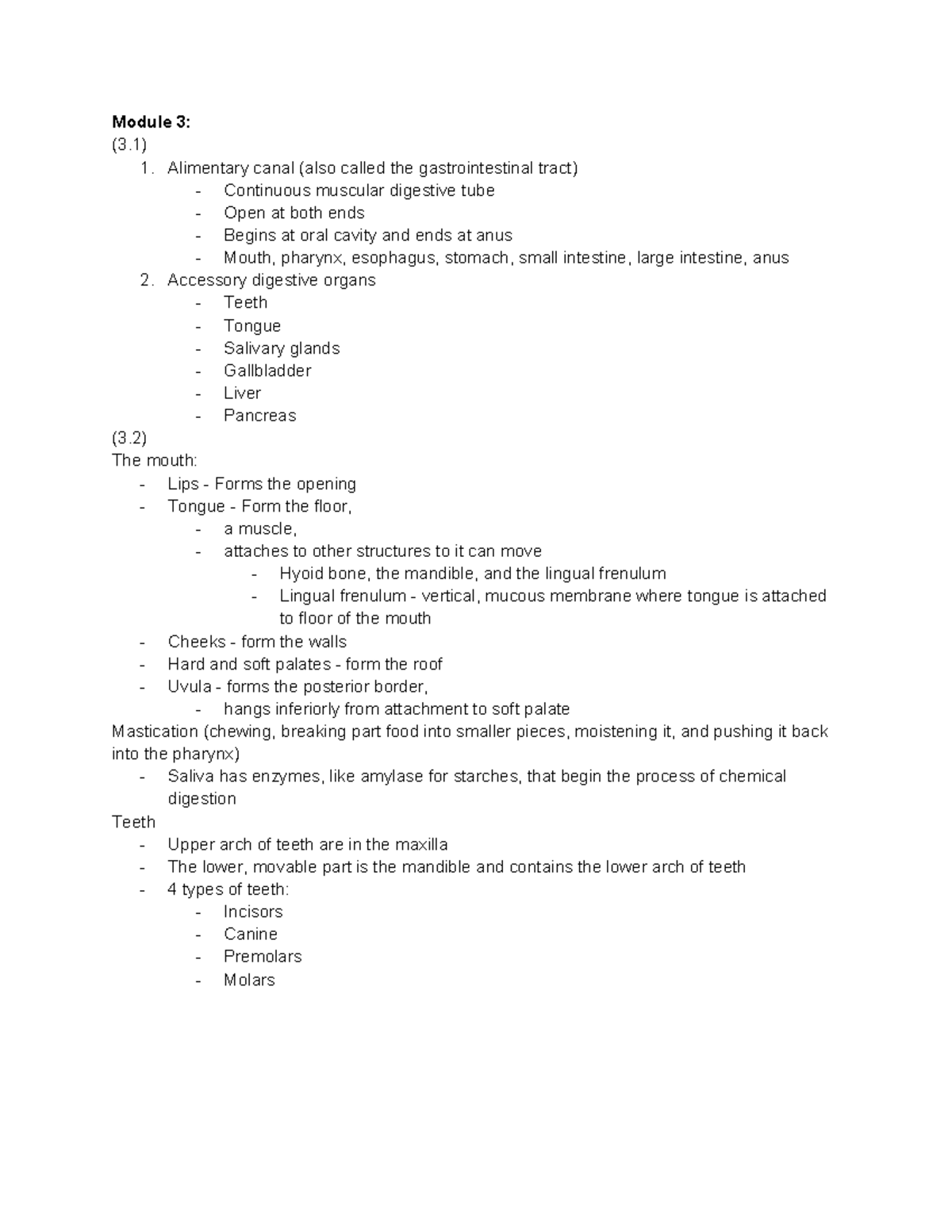 Digestive System Overview: Module 3 Study Notes on GI Tract Functions ...