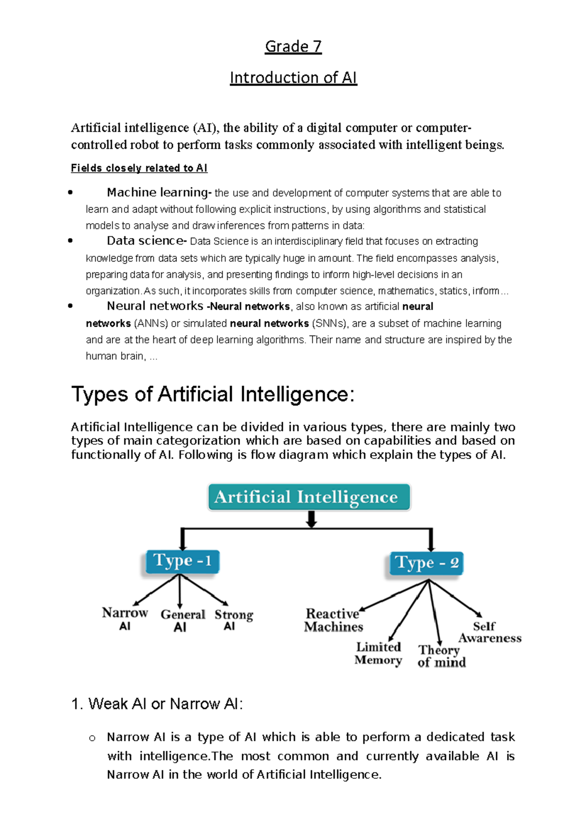 Grade 7 study material for AI - Grade 7 Introduction of AI Artificial ...