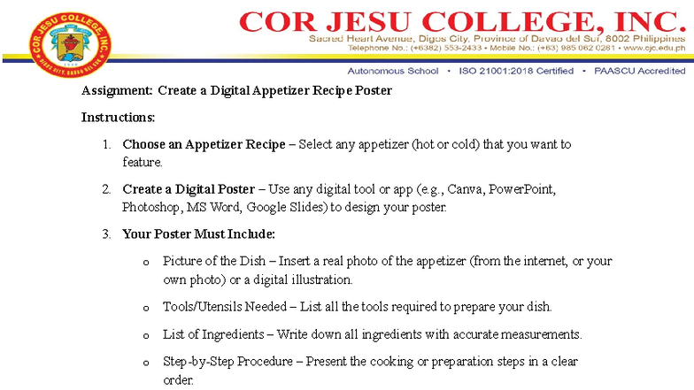 Appetizer Recipe Poster Instructions - MODULE - Studocu