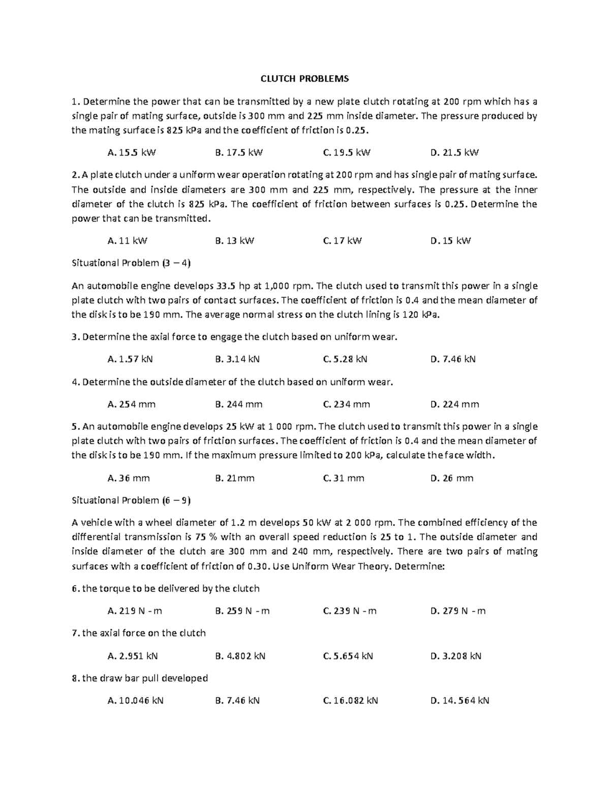 Clutch Problems and Power Transmission Calculations (ENGR 101) - Studocu