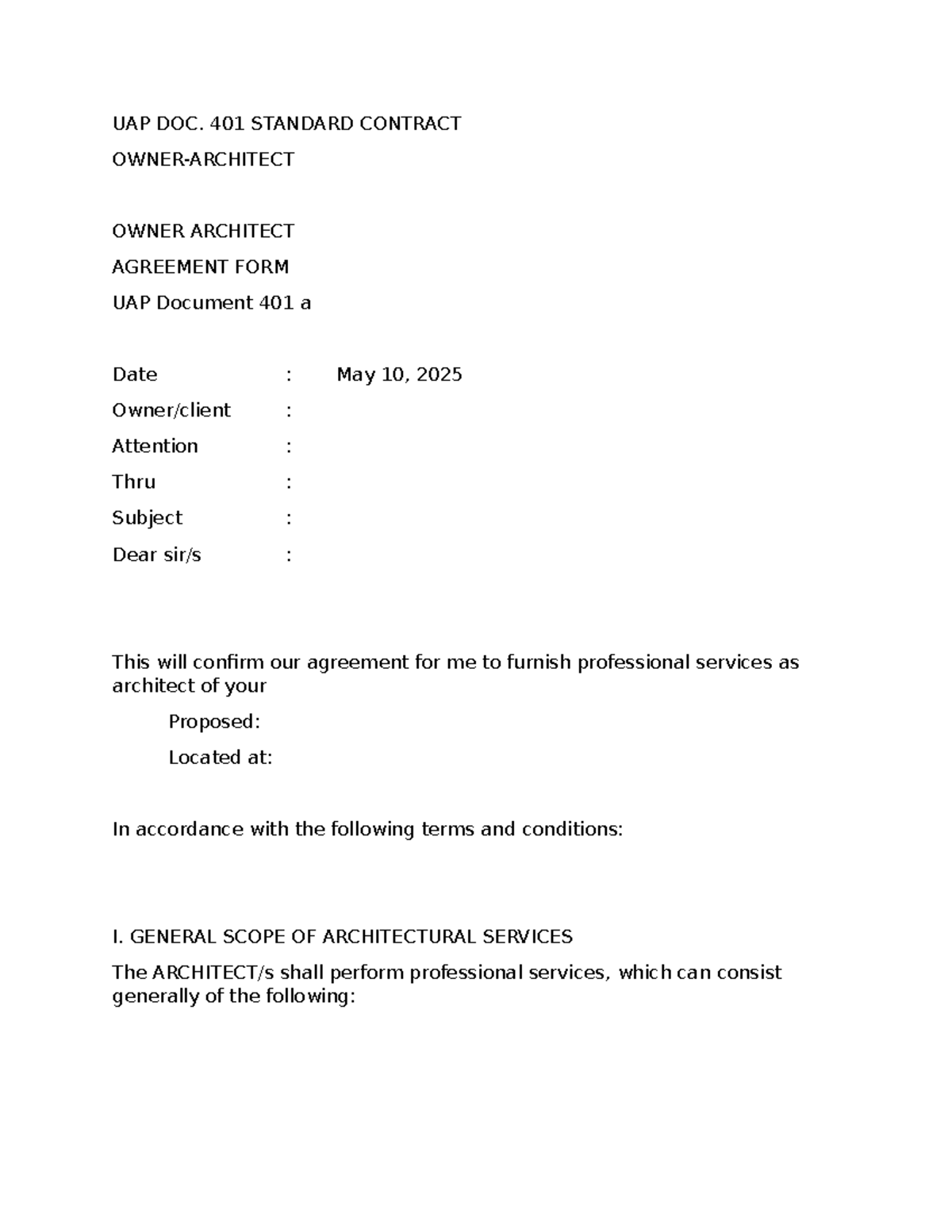 UAP DOC - Uap Doc contract sample - UAP DOC. 401 STANDARD CONTRACT ...
