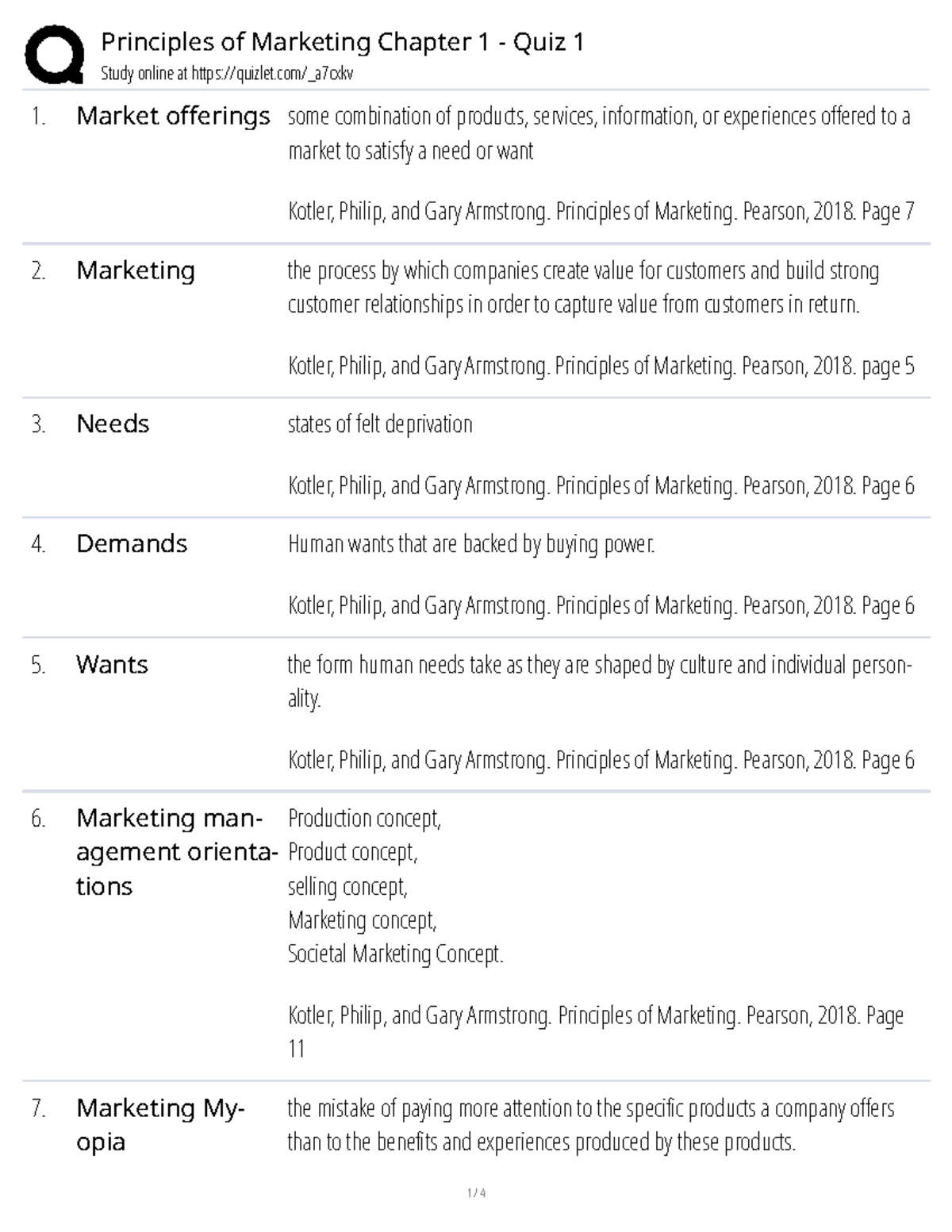 Principles of Marketing (MKT 101) Chapter 1 Quiz Study Guide - Studocu