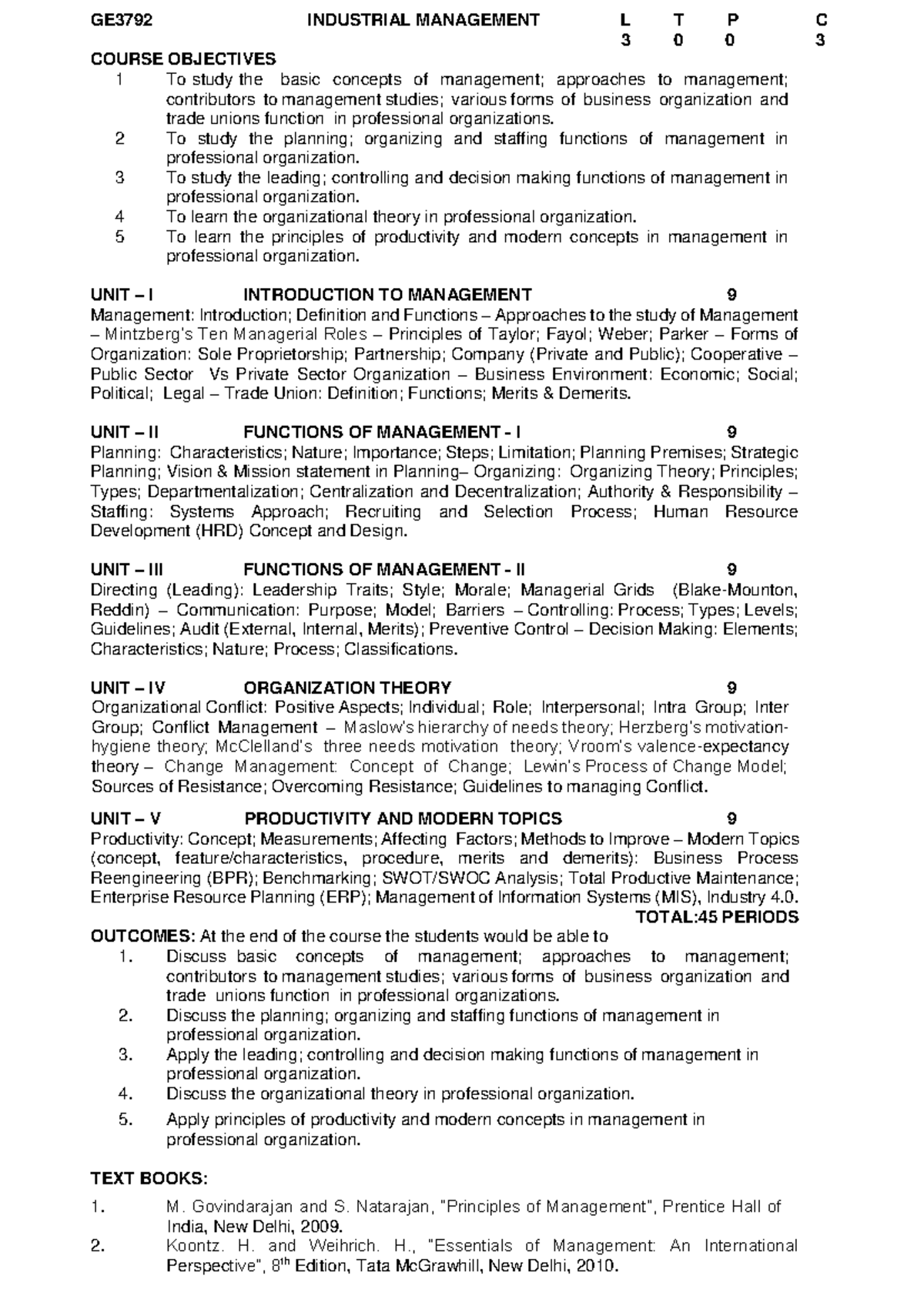 GE3792 Industrial Management Course Overview and Objectives - Studocu