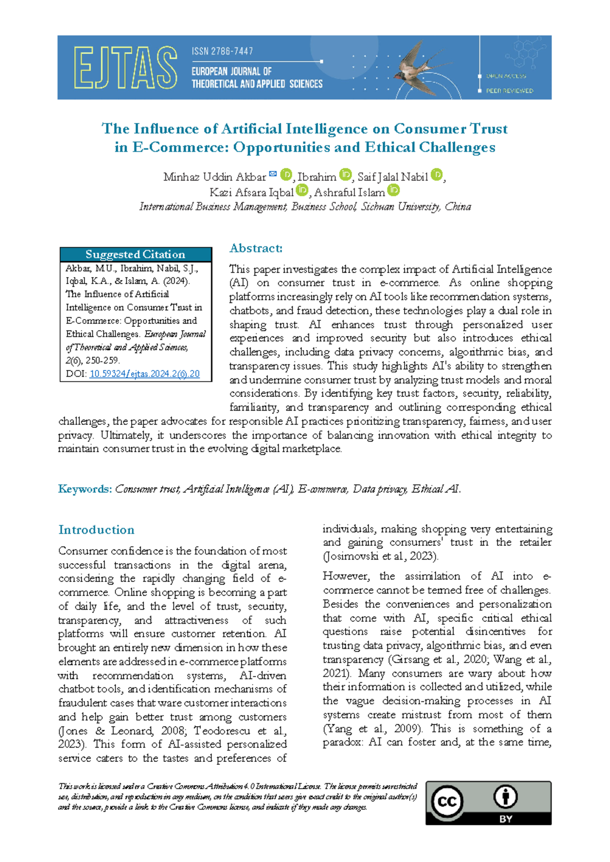 The Influence of AI on Consumer Trust in E-Commerce: Ethical Insights ...