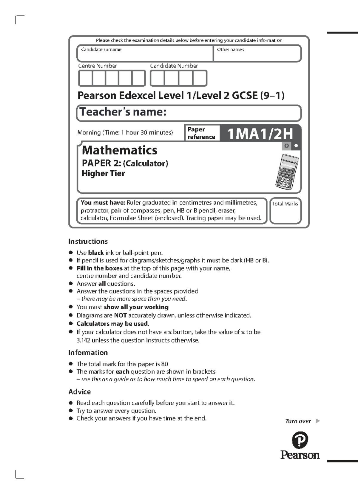 NOV 24 2H - GCSE Mathematics Paper 2 Higher Tier Exam Details - Studocu