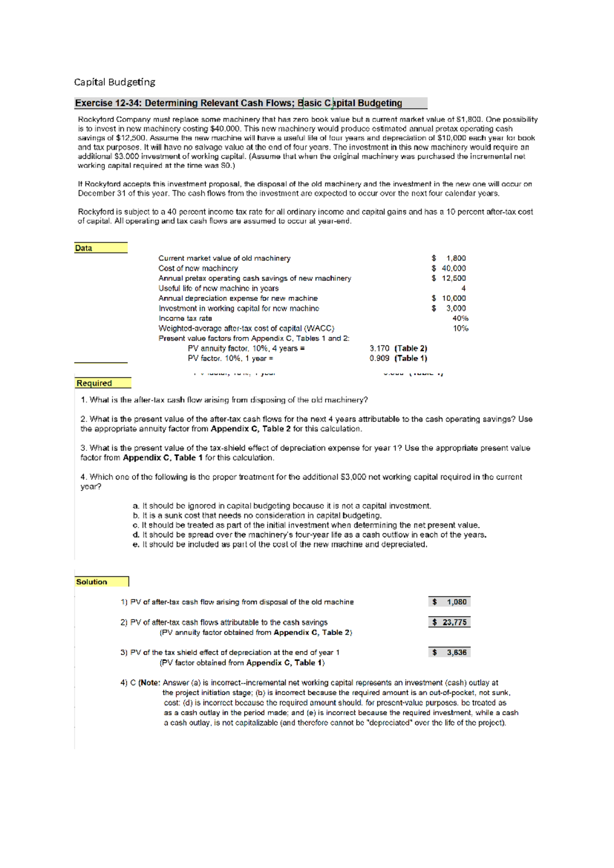 Capital Budgeting Exercise Analysis (QA) - Studocu