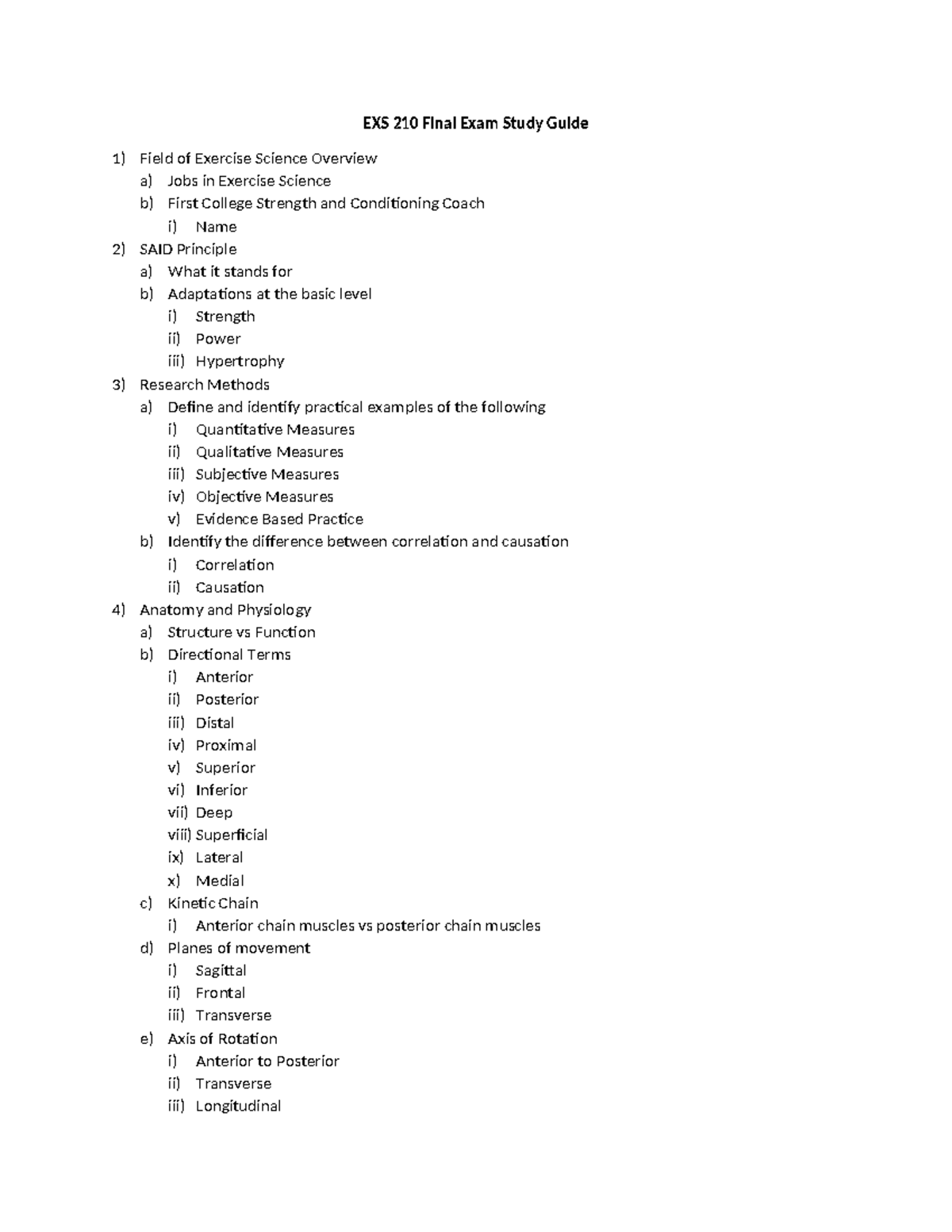 EXS 210 Final Exam Study Notes: Key Concepts & Definitions - Studocu