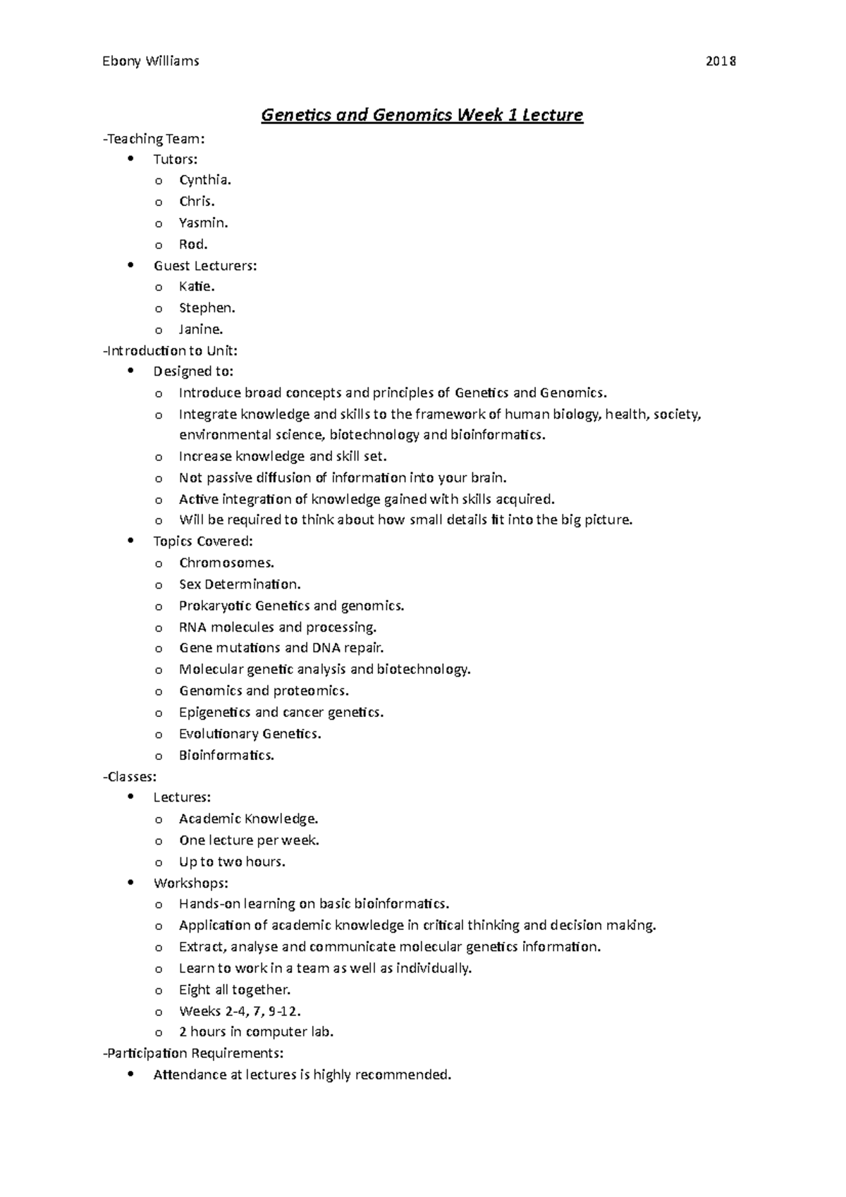Genetics and Genomics: Week 1-5 Lecture Notes (Course Code) - Studocu