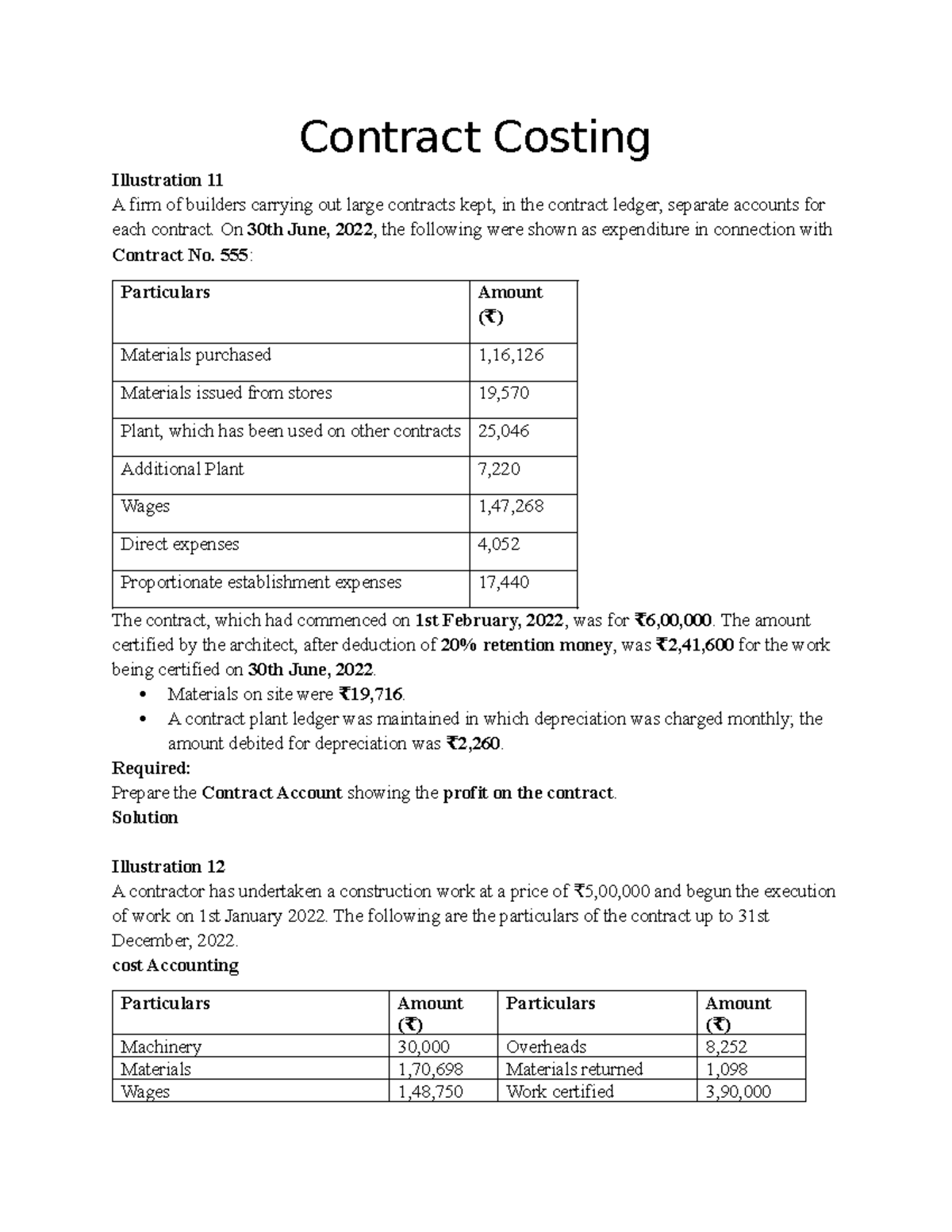 Contract Costing Questions and Illustrations for ACC 101 - Studocu