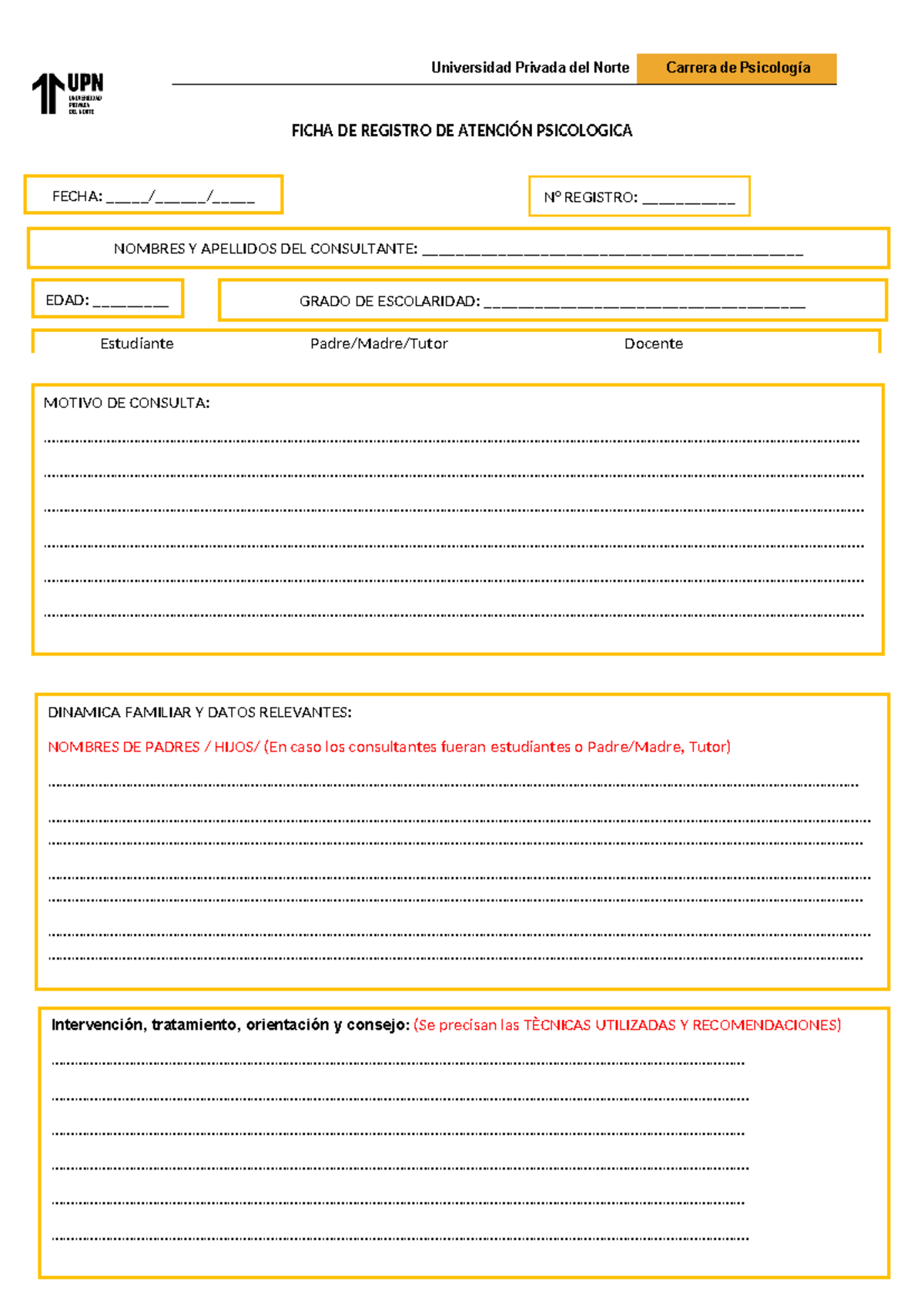 Ficha Registro DE Atención Psicologica 2024-1 - Document Preview