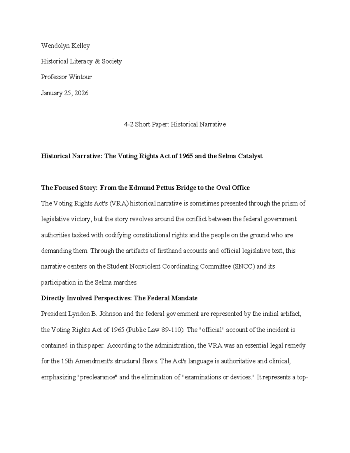 History 4-2 Short Paper: The Voting Rights Act of 1965 Narrative - Studocu