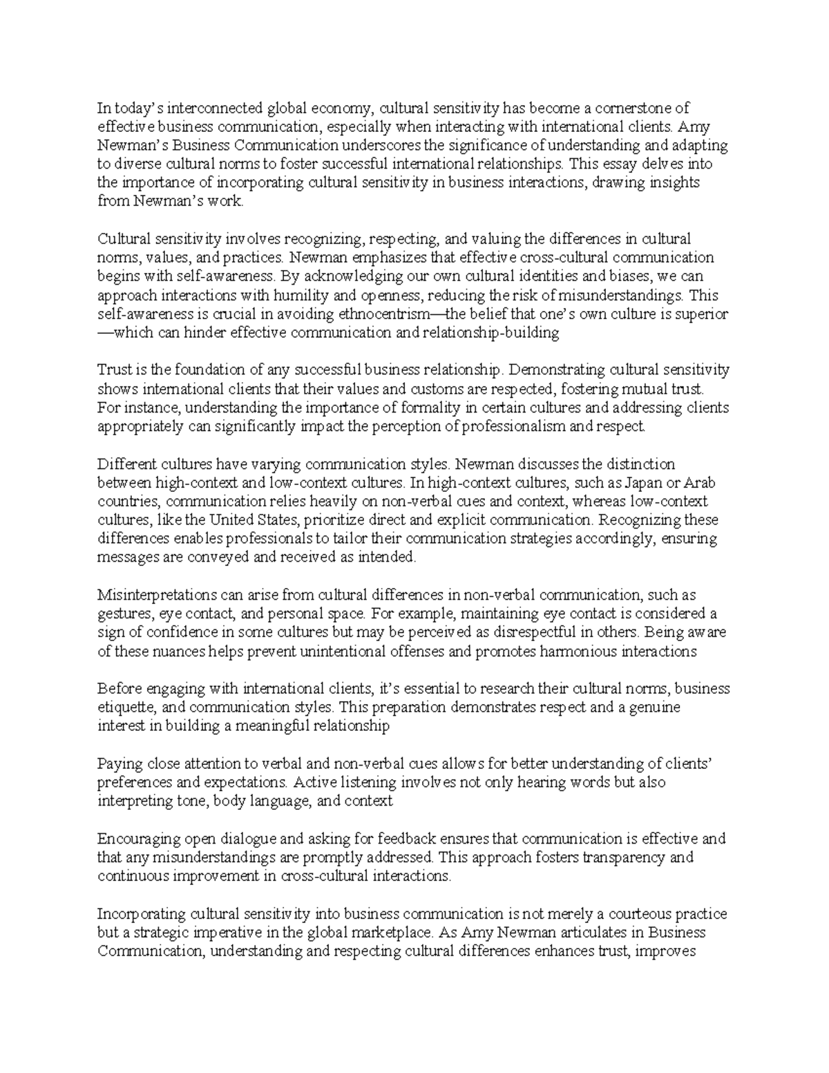 Cultural Sensitivity in Business Communication: PA 1 Task 1 Insights ...