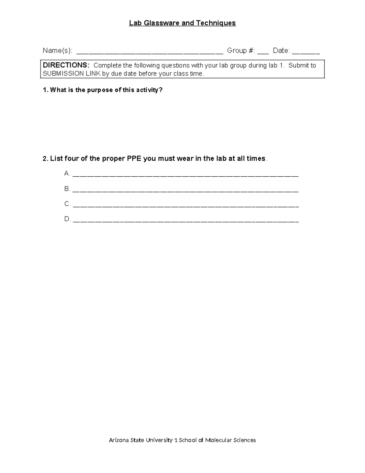 Spring 2025 Lab 1 Worksheet AL edits-1 - Lab Glassware and Techniques ...